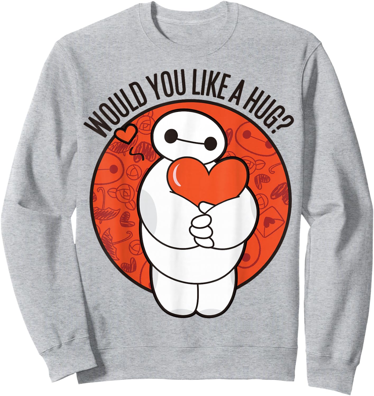 Disney Big Hero 6 Valentine's Day Baymax Hug Heart Logo Sweatshirt - Sweatshirt | Ash