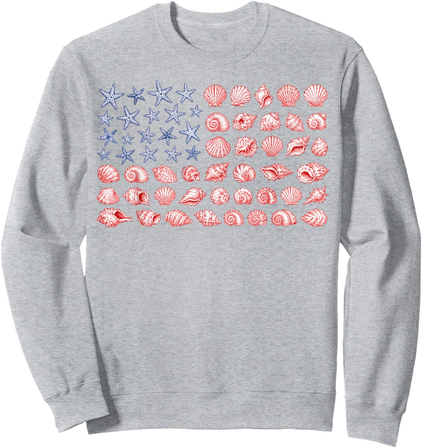 Seashell USA Flag 4th of July Women Kids Summer Sweatshirt - Sweatshirt | Ash