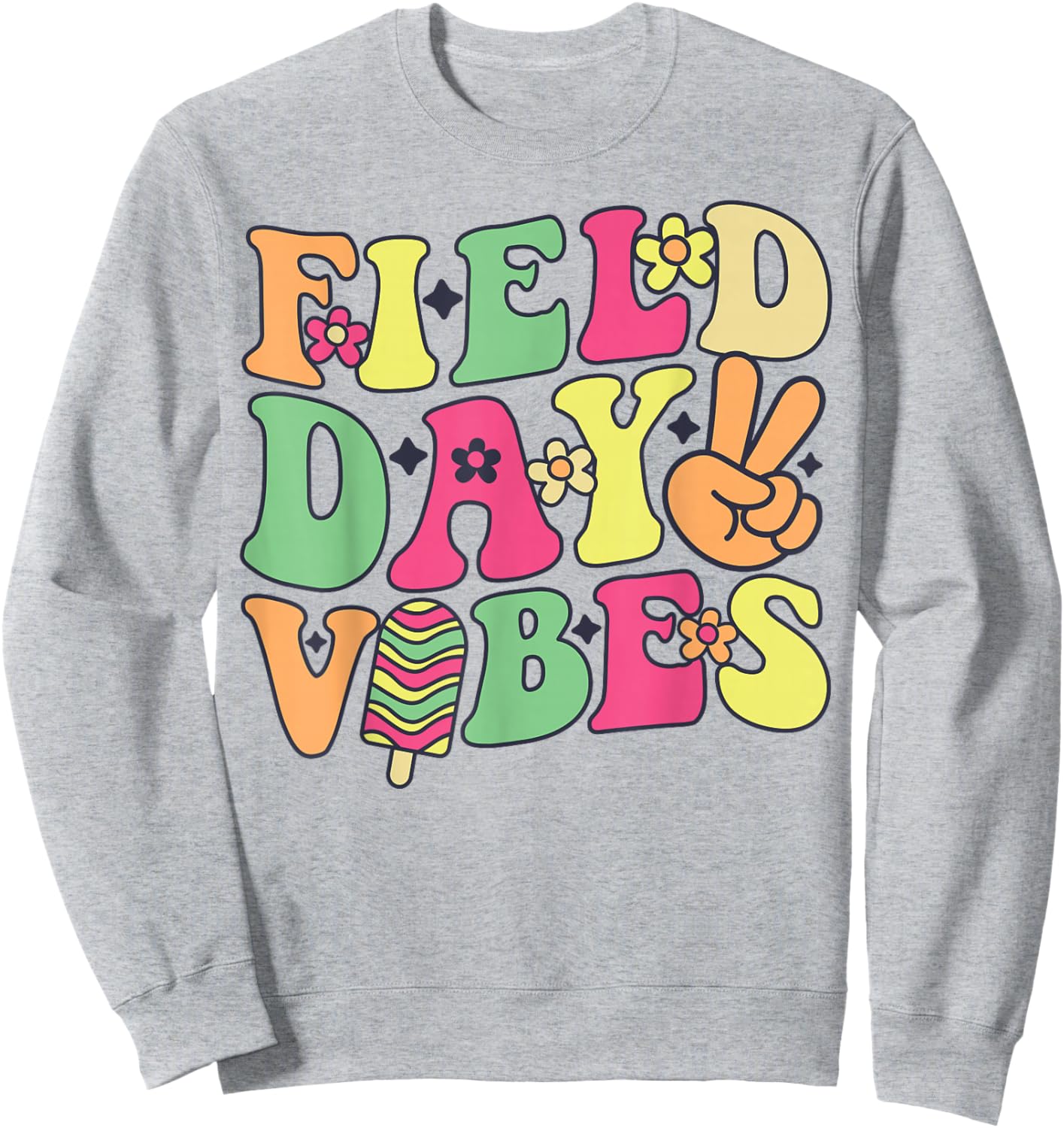 Field Day Vibes 2026 Teacher Student Girl Kids Groovy Floral Sweatshirt - Sweatshirt | Ash