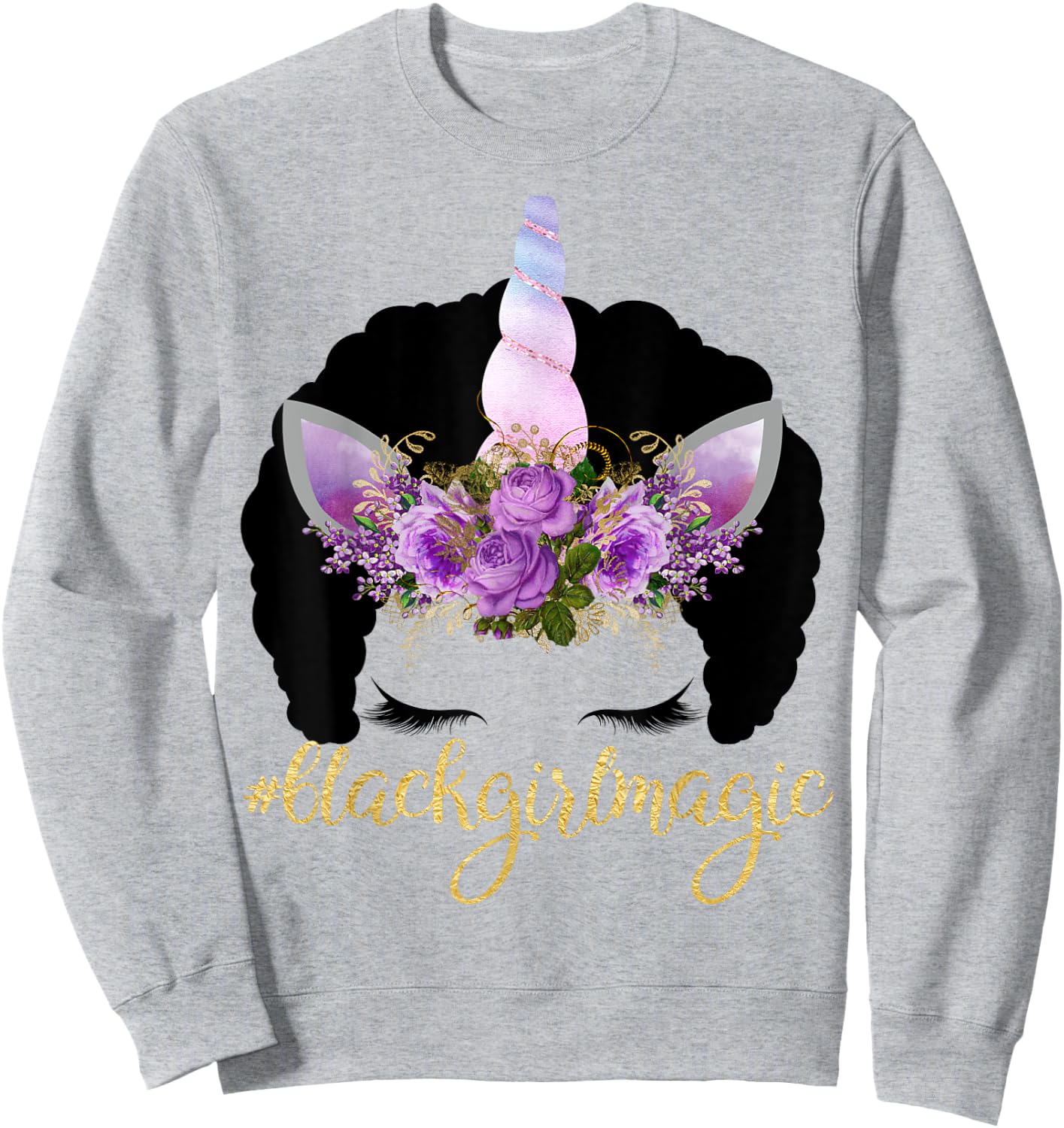 Purple Unicorn Afro Kids Gift Black Girl Magic Birthday Gift Sweatshirt - Sweatshirt | Ash