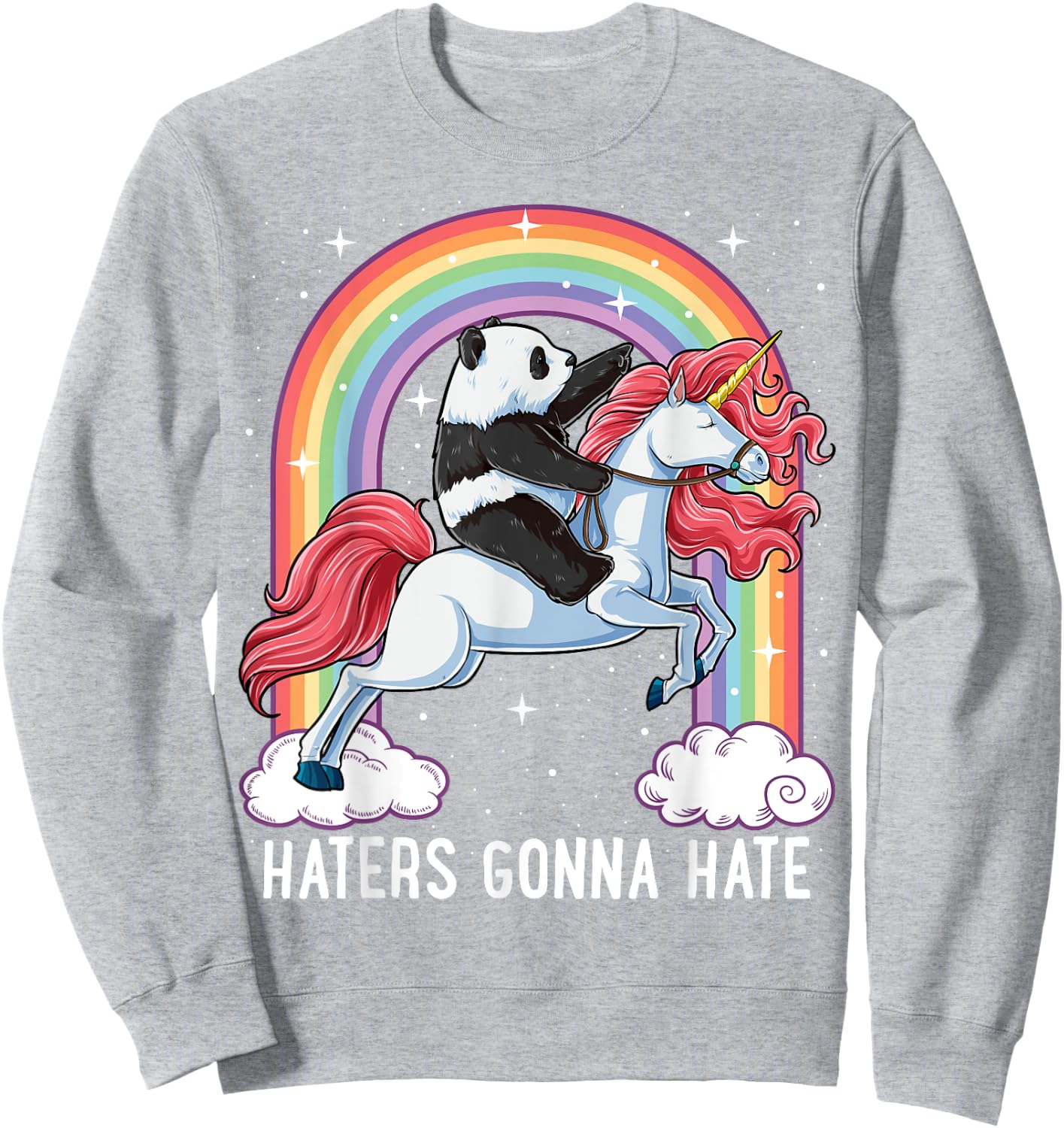 Panda Riding Unicorn Funny Haters Gonna Hate Pandicorn Girls Sweatshirt - Sweatshirt | Ash