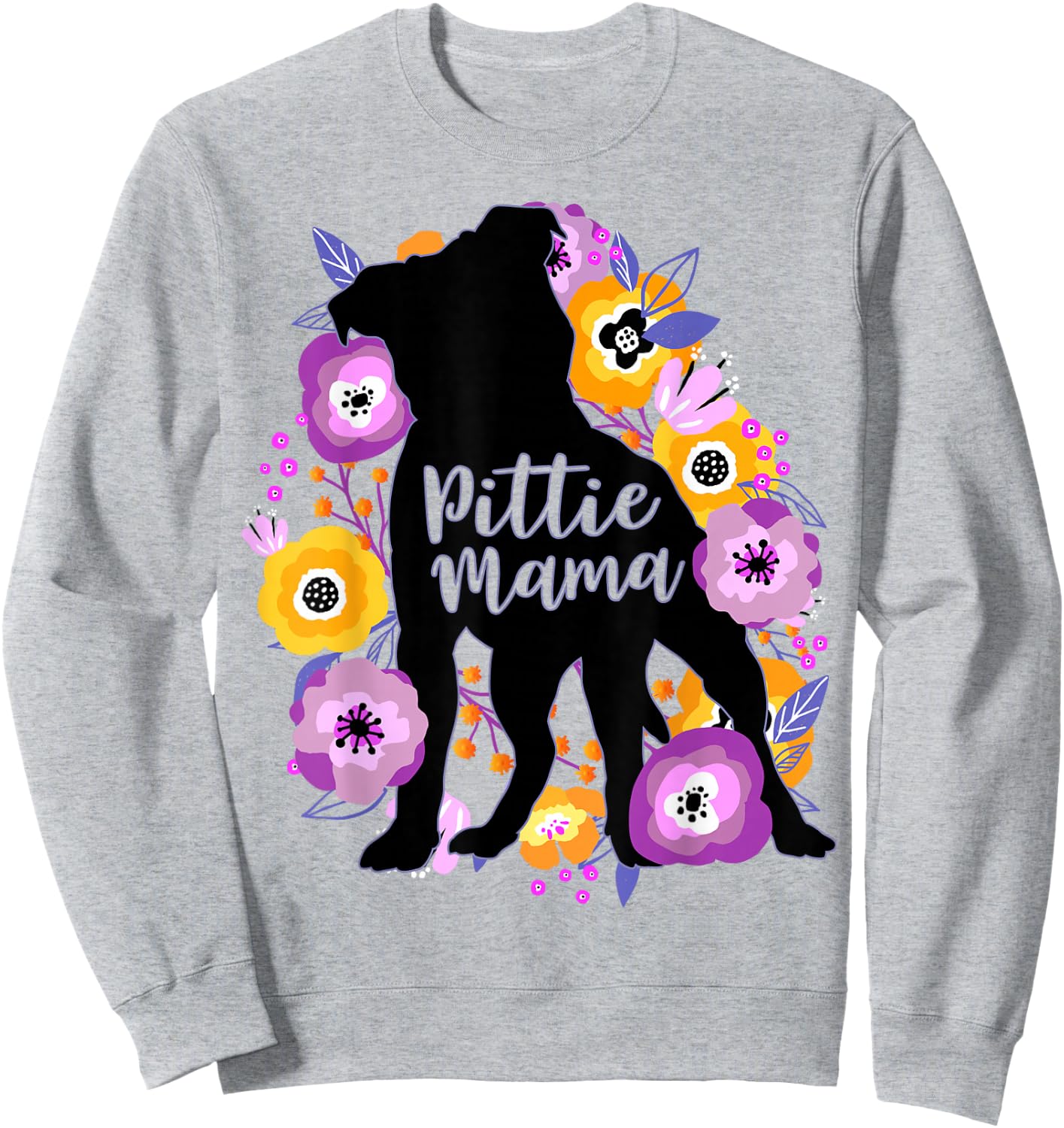 Pitbull Mama Purple Flowers Pittie Cute Pit Bull Dog Mom Sweatshirt - Sweatshirt | Ash