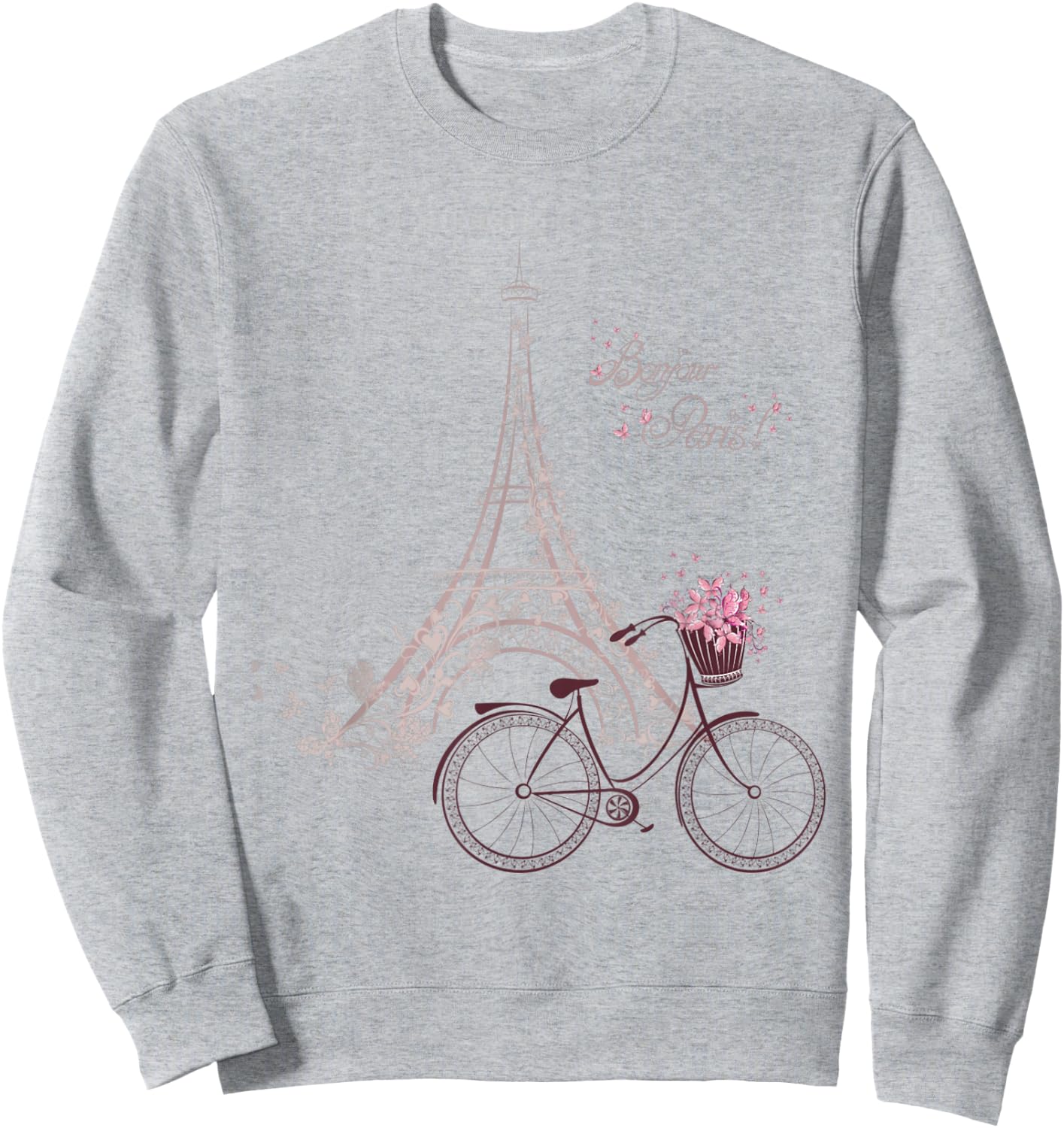 Bonjour Paris! Eiffel Tower Bicycle French Spring Sweatshirt - Sweatshirt | Ash