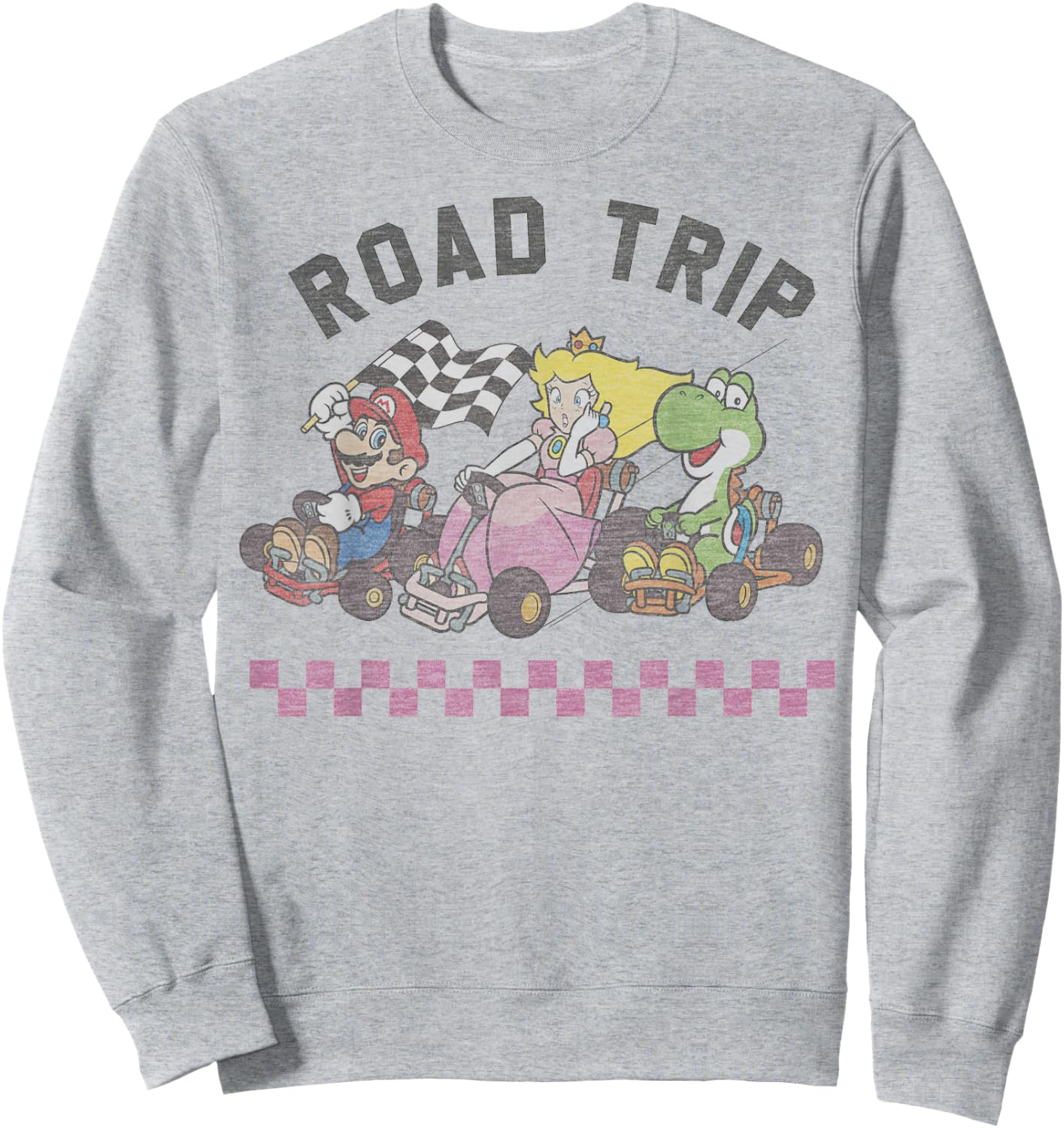 Mario Kart Road Trip Mario Peach Yoshi Trio Vintage Sweatshirt - Sweatshirt | Ash