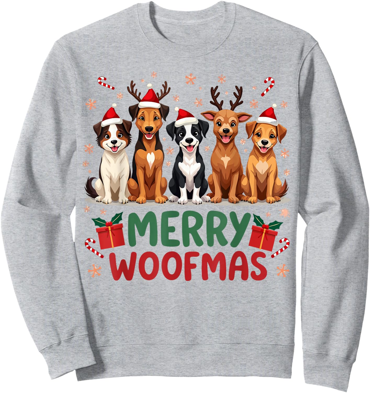 Merry Woofmas Cute Christmas Dog Mom Funny Holiday Sweatshirt - Sweatshirt | Ash