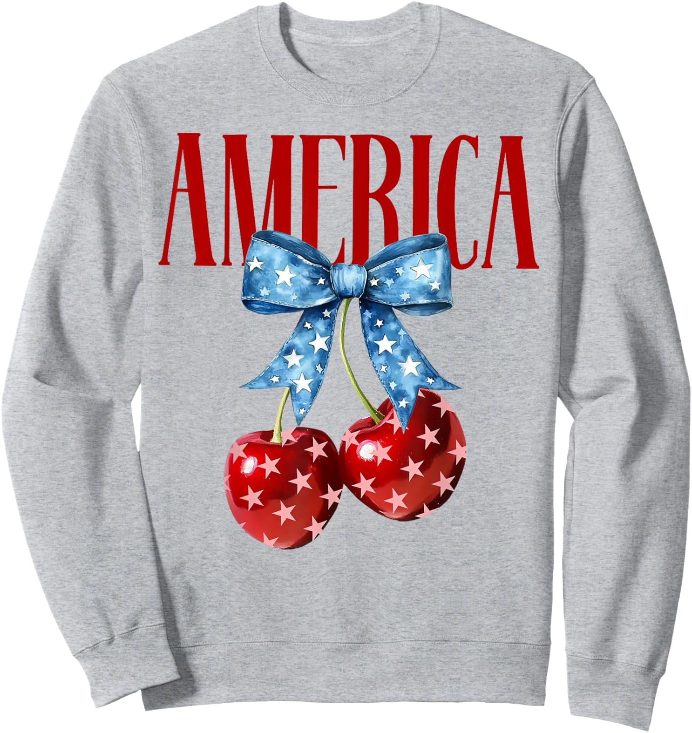 Groovy America Coquette Bow Cherry 4th Of July America Flag Sweatshirt - Sweatshirt | Ash