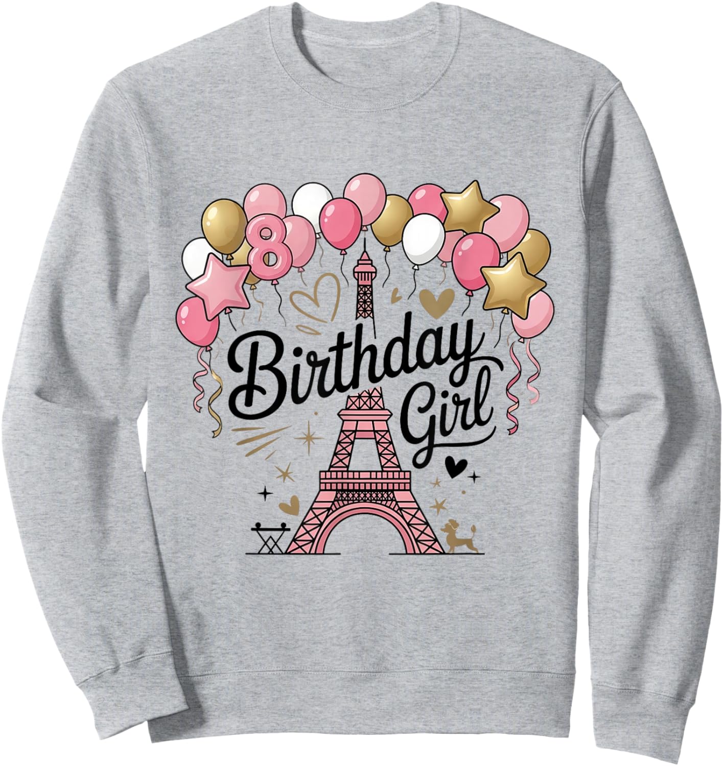 Paris Birthday Girl Eiffel Tower Party Kids 8 Year Old Sweatshirt - Sweatshirt | Ash