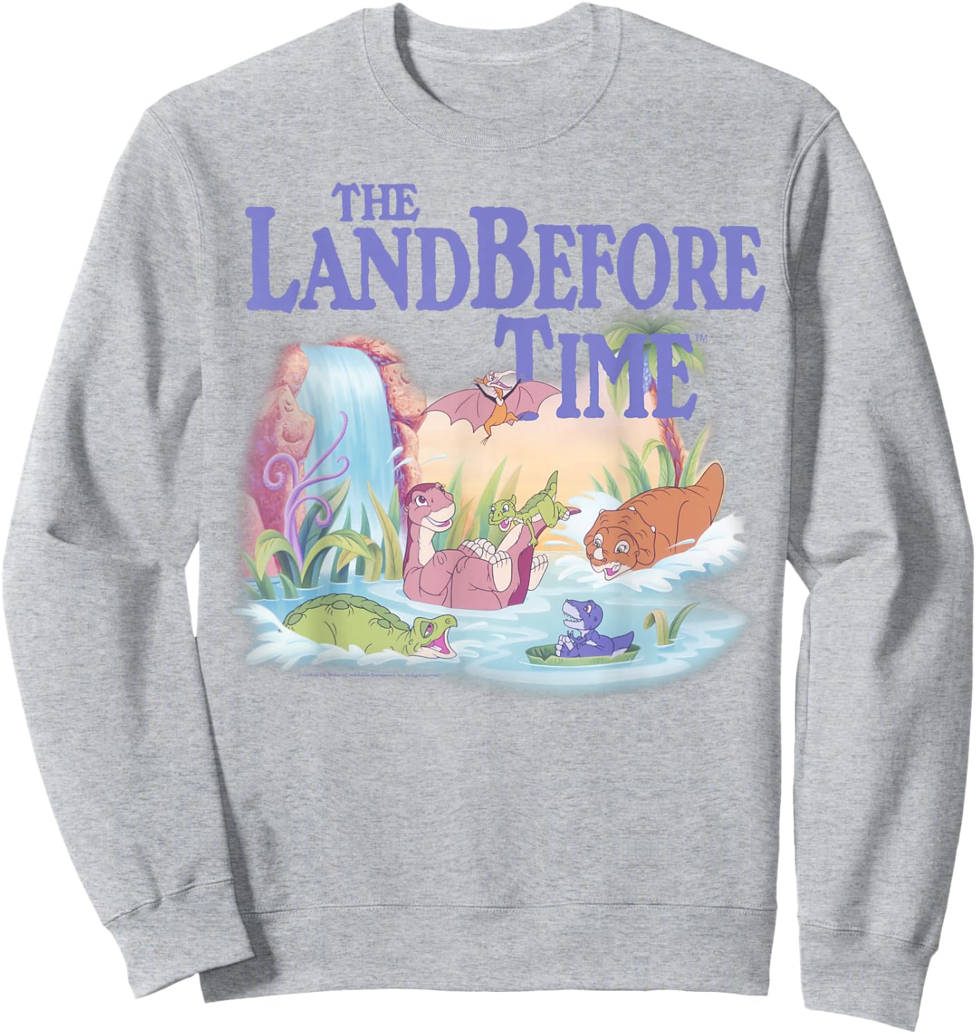 Land Before Time Pastel Dinosaur Friends Splashing Around Small Sweatshirt - Sweatshirt | Ash