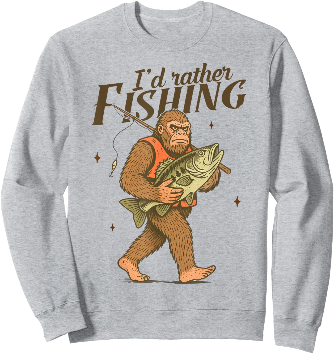 Bigfoot Fishing Id Rather Be Fishing Fisherman Sasquatch Men Sweatshirt - Sweatshirt | Ash