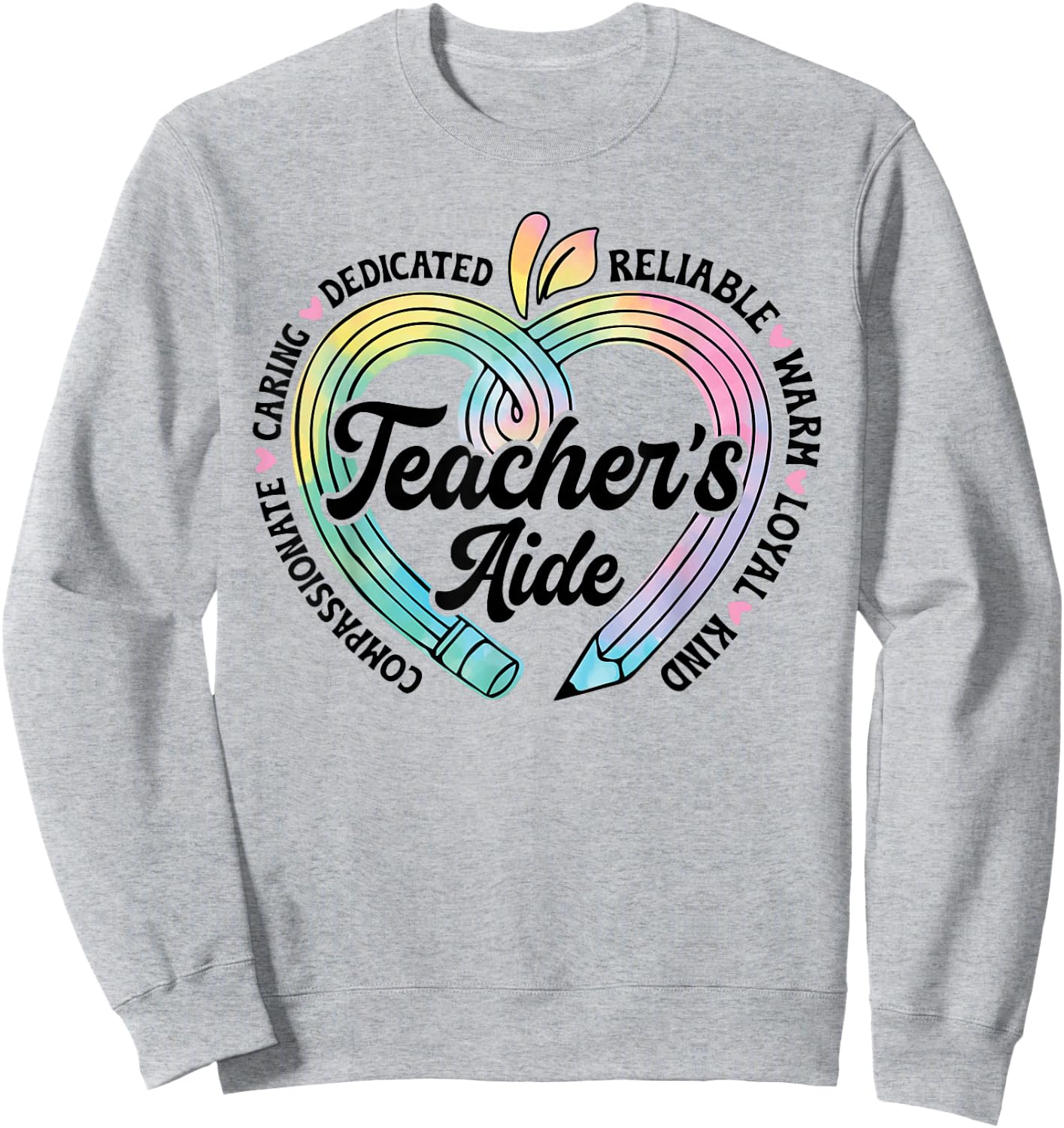 Teacher's Aide Cute Apple Heart Back To First Day Of School Sweatshirt - Sweatshirt | Ash