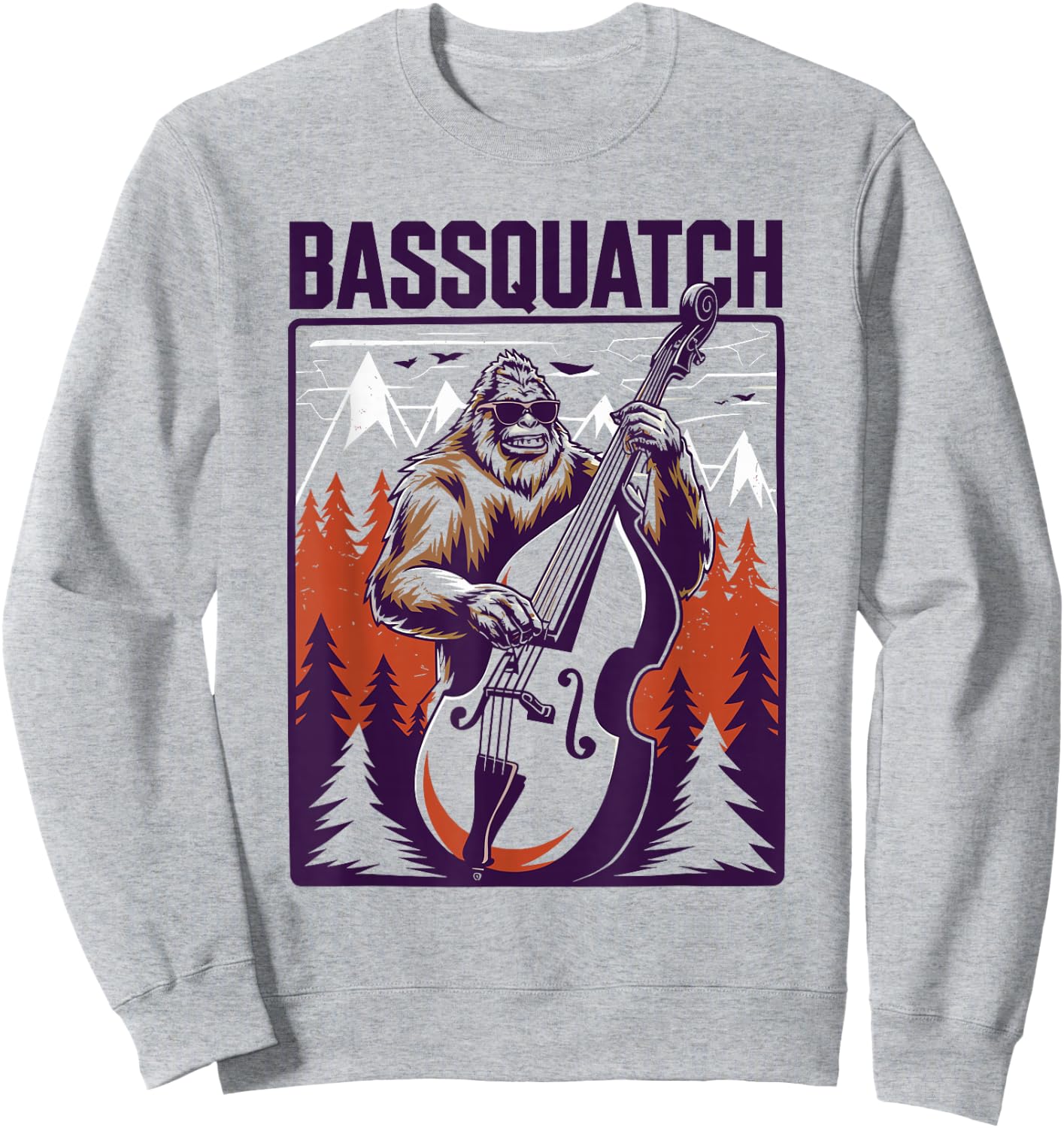C.J.'s Sasquatch Bigfoot Double Bass Fiddle Gifts Bassquatch Bigfoot Double Bass Fiddle Upright Bass Sasquatch - Men's Yellow Small Classic Fit Short Sleeve Graphic Sweatshirt - Sweatshirt | Ash