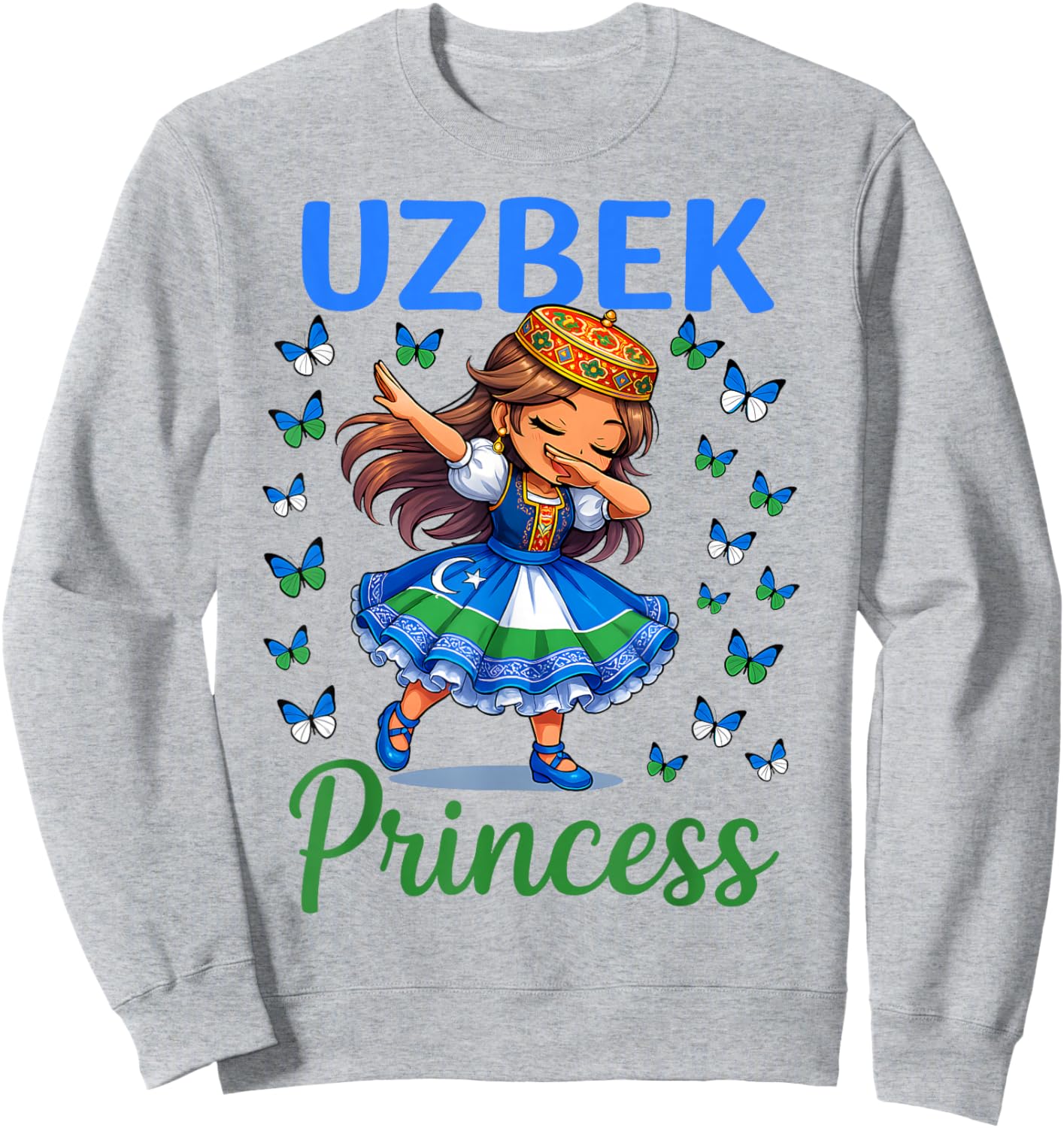 Uzbek Princess Girl Dab Uzbekistan Dress for Girls Kids Sweatshirt - Sweatshirt | Ash