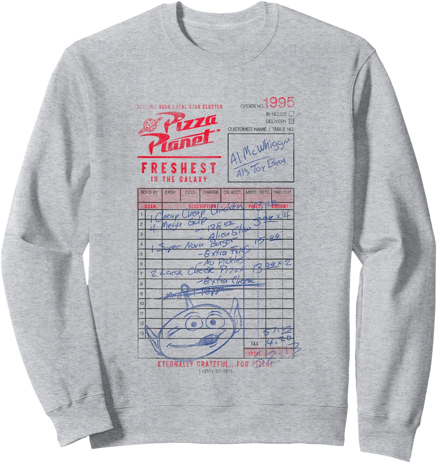 Disney Pixar Toy Story Pizza Planet Order 1995 Vintage Logo Sweatshirt - Sweatshirt | Ash
