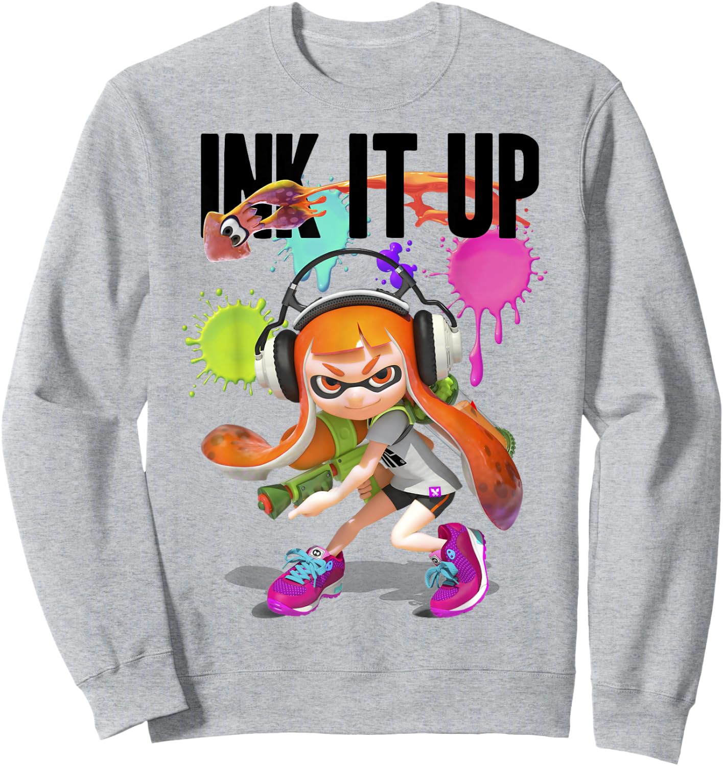 Splatoon Ink It Up Squid Inkling Splatter Poster Sweatshirt - Sweatshirt | Ash