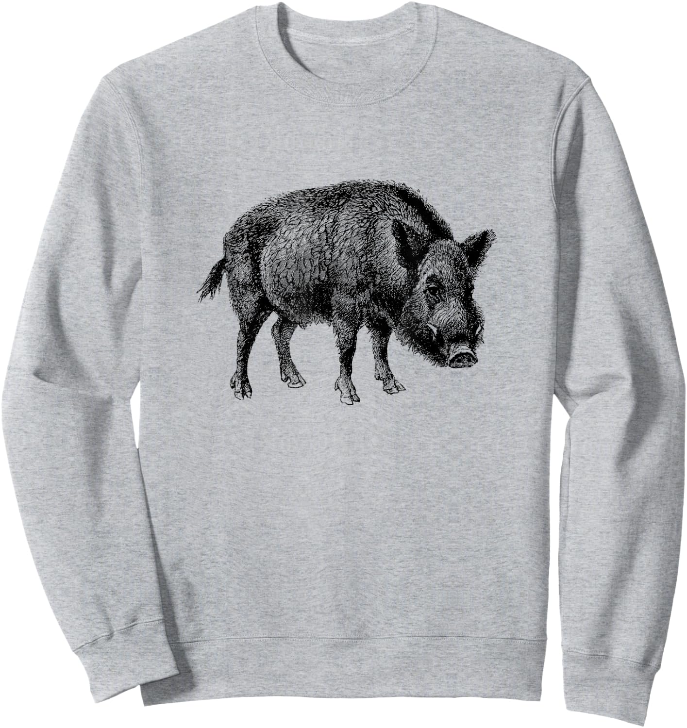 The New Antique Vintage Wild Boar Print - Women's Grey Classic Fit Short Sleeve - Small Sweatshirt - Sweatshirt | Ash