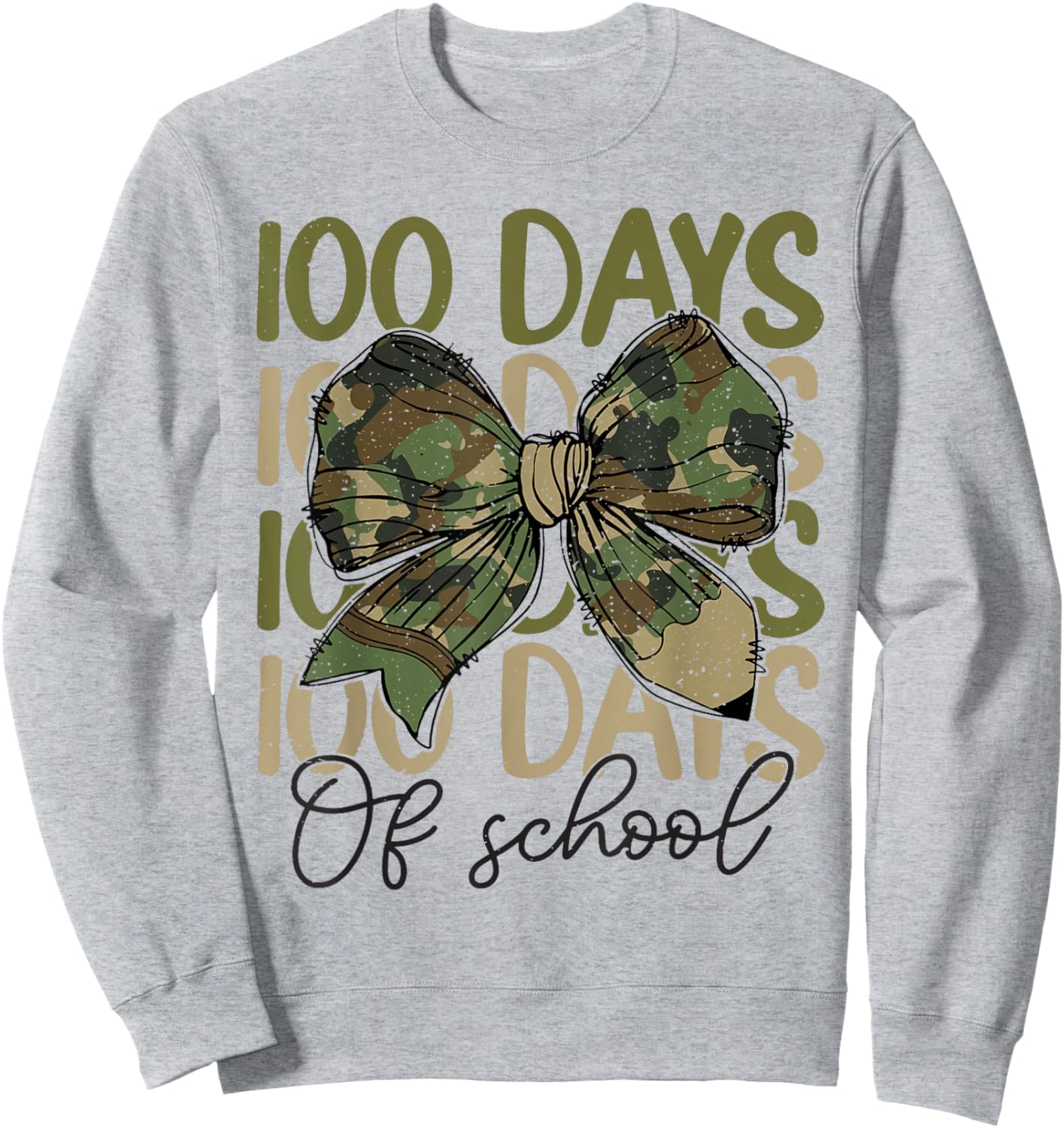 100 Days Of School Camo Coquette Bow Pencil Teacher Student Sweatshirt - Sweatshirt | Ash