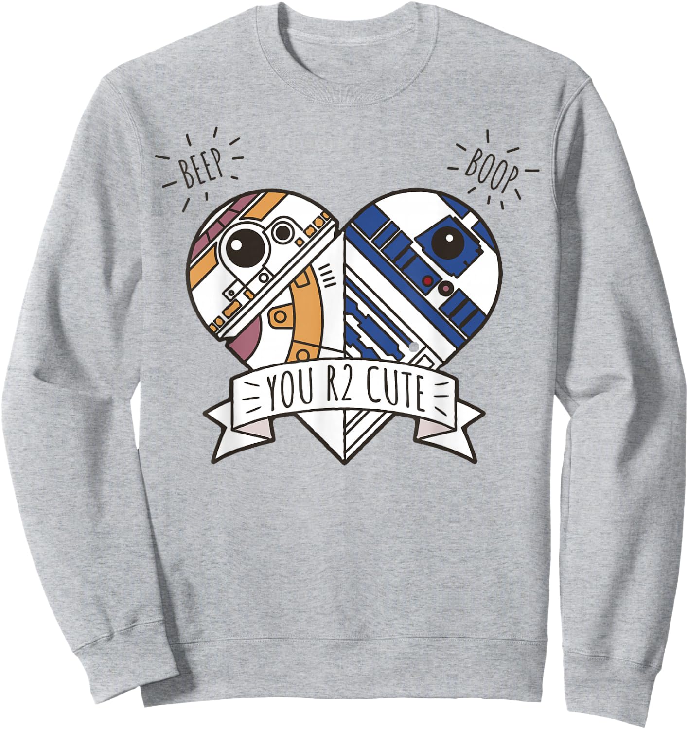 Star Wars Valentine's Day You R2 Cute Heart Droids Logo Sweatshirt - Sweatshirt | Ash