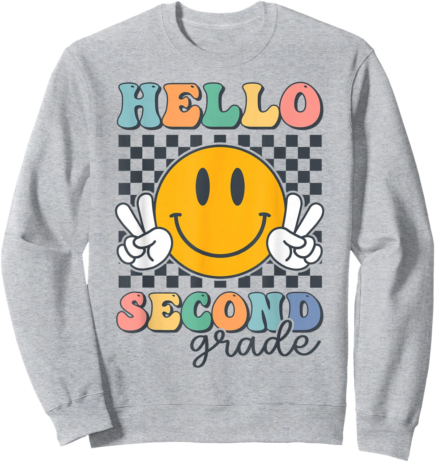 Hello Second Grade Retro Smile Team 2nd Grade Back to School Sweatshirt - Sweatshirt | Ash