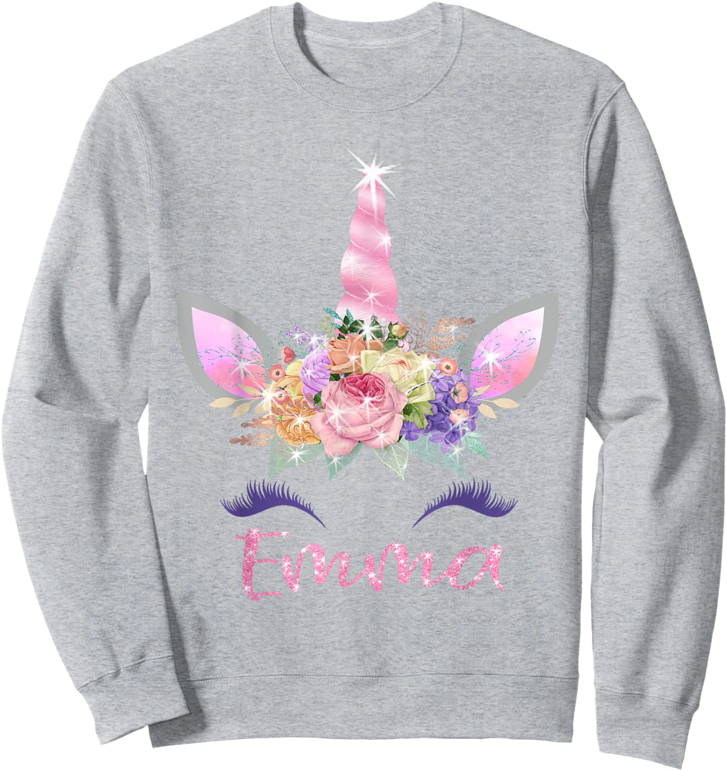 Emma: Unicorn Shirts for Girls with Name Sweatshirt - Sweatshirt | Ash