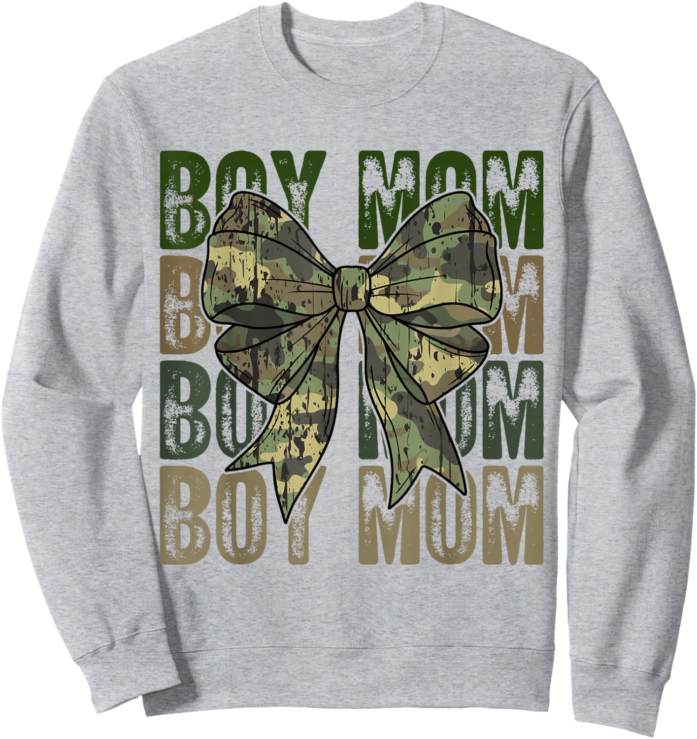 Boy Mom Camo Coquette Bow Camouflage Mama Mom Hunting Season Sweatshirt - Sweatshirt | Ash