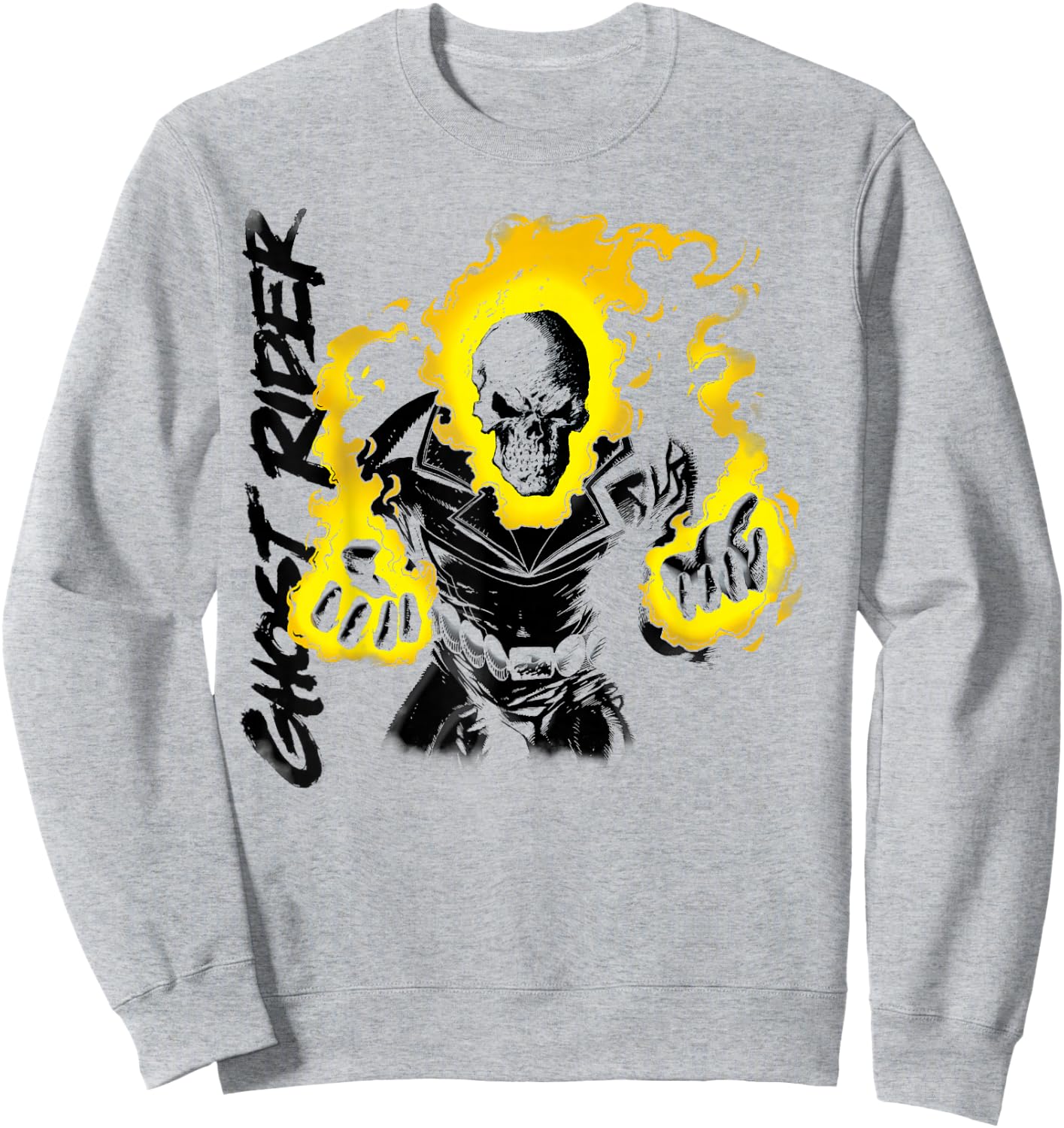 Marvel Ghost Rider Retro Skull Hands Aflame Graphic Sweatshirt - Sweatshirt | Ash