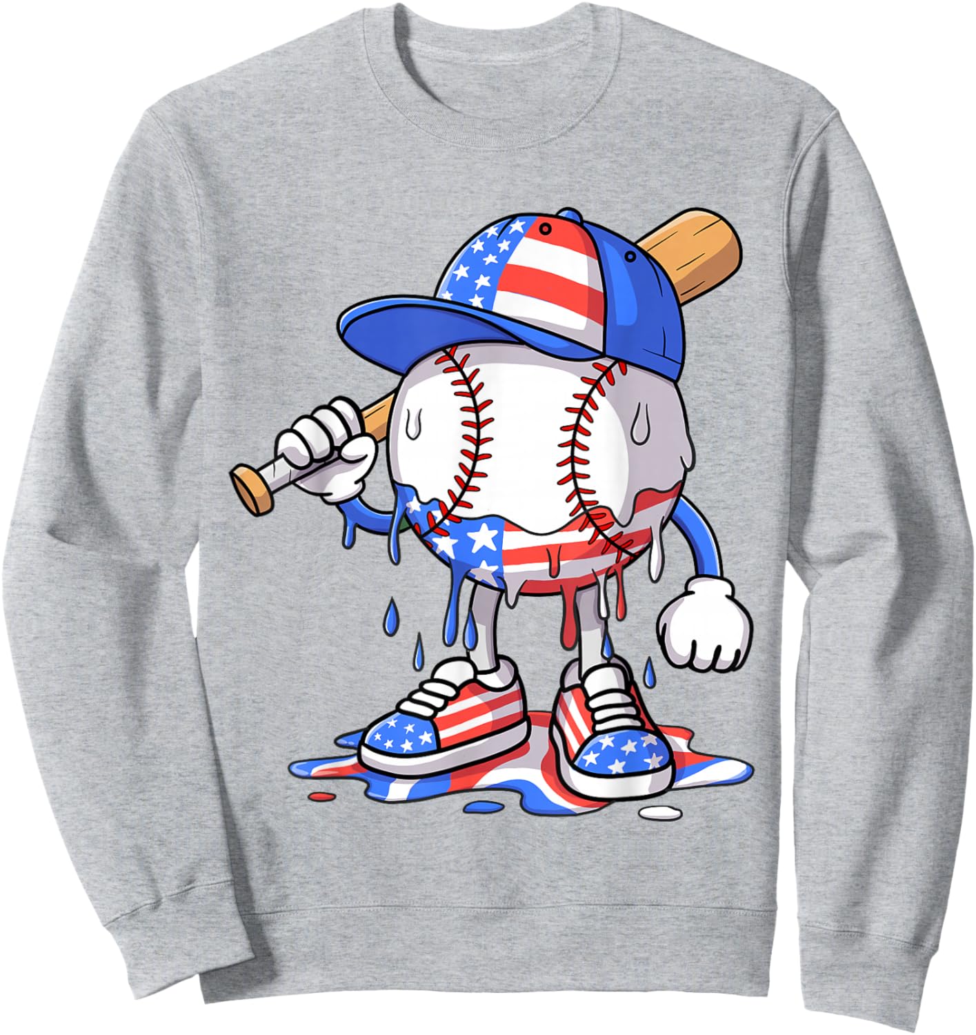 Boys 4th of July USA American Flag Baseball Ice Cream Drip Sweatshirt - Sweatshirt | Ash