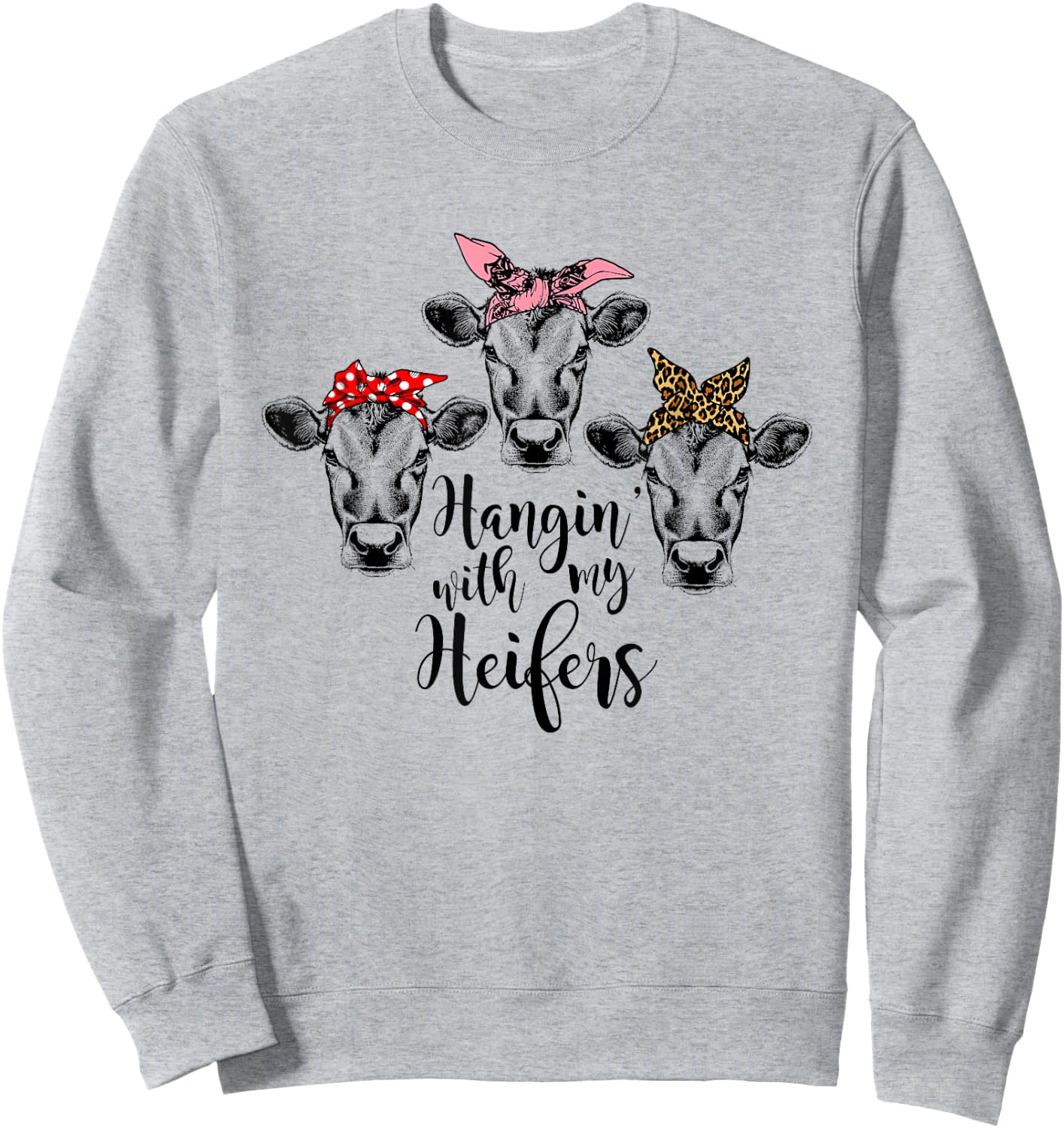 Cute Women's Hanging With My Heifers Bandana Sweatshirt - Sweatshirt | Ash