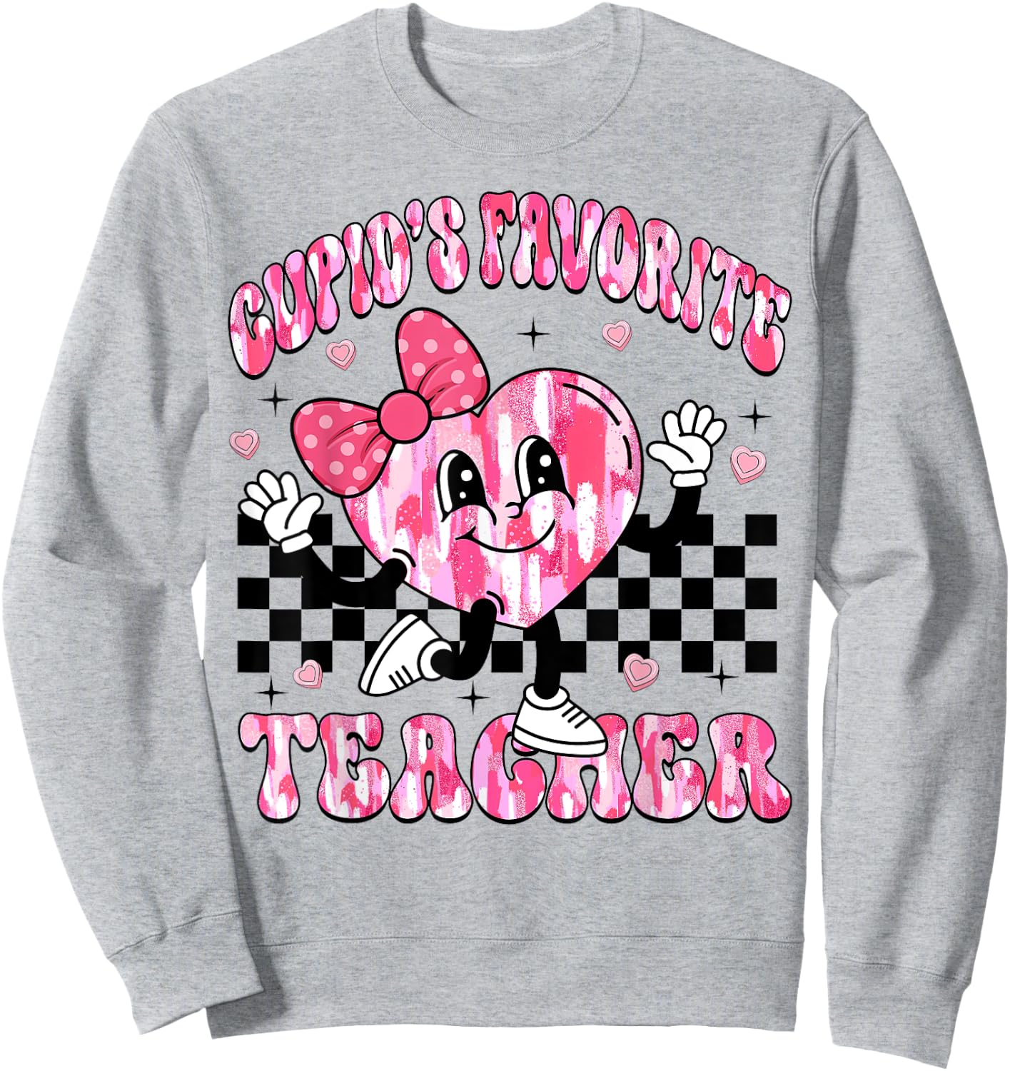 Cupid's Favorite Teacher Cute Heart Bow Valentines Day Women Sweatshirt - Sweatshirt | Ash