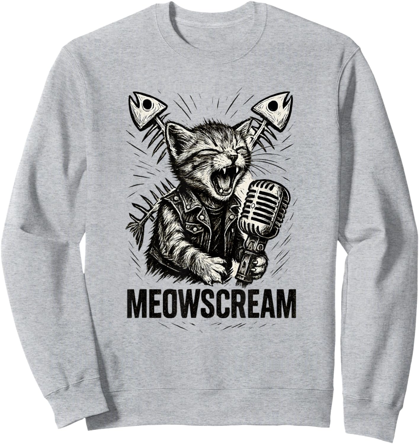 Fierce Kitten Battle Vest Monochrome Microphone Scream Rock Sweatshirt - Sweatshirt | Ash