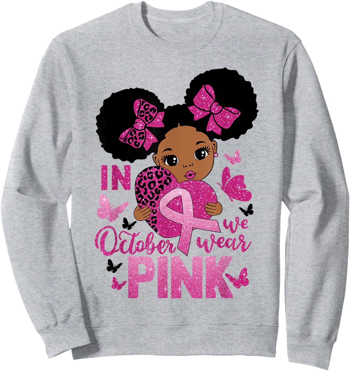 Messy Bun In October We Wear Pink Girls Toddlers Sweatshirt - Sweatshirt | Ash