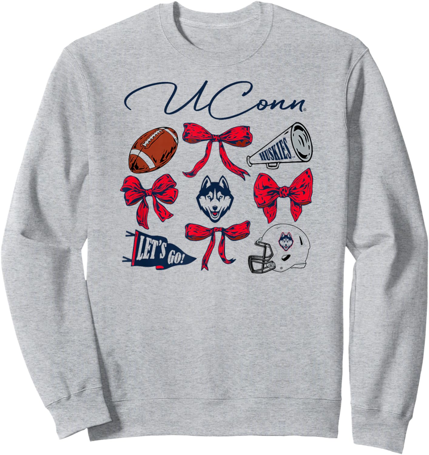 Connecticut Huskies Football Bows White Officially Licensed Sweatshirt - Sweatshirt | Ash