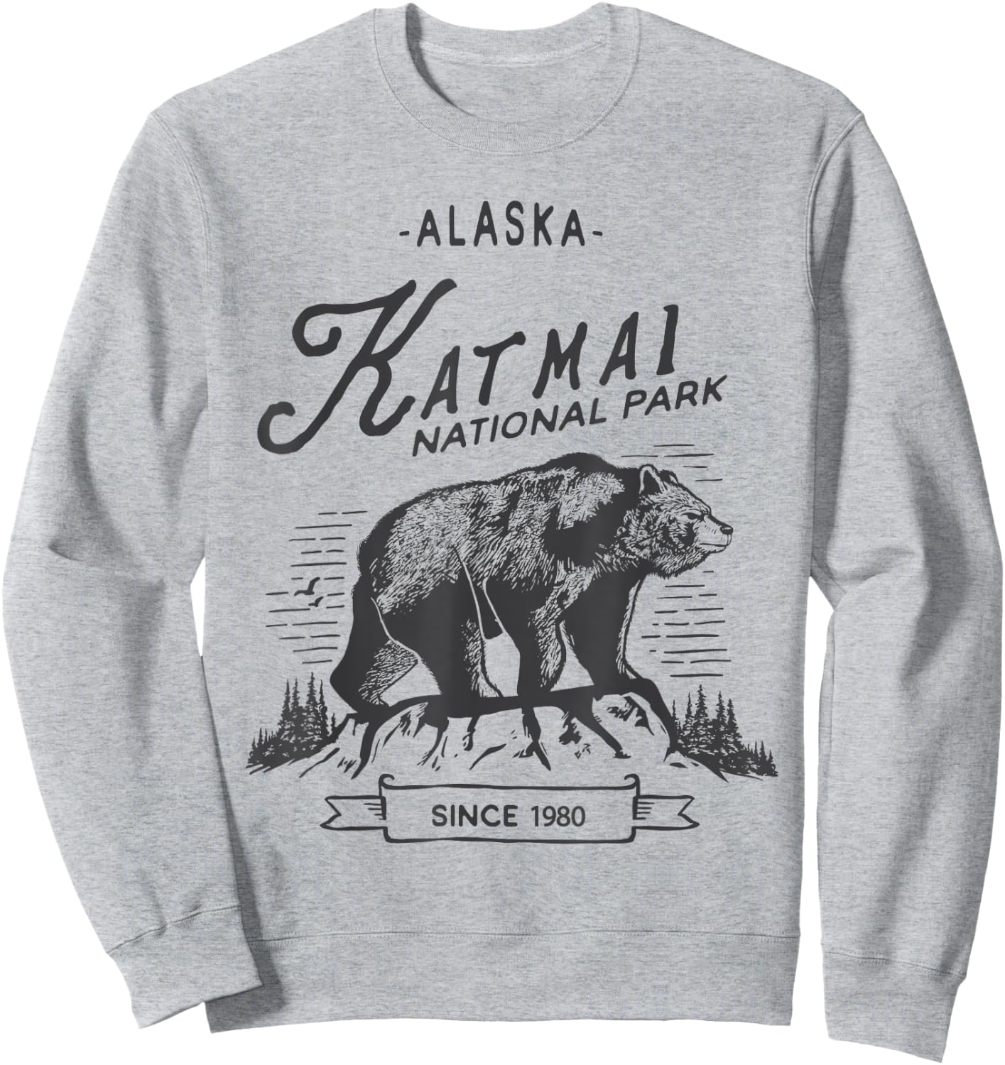 Vintage Katmai National Park T Shirt Retro Bear Alaska Sweatshirt - Sweatshirt | Ash