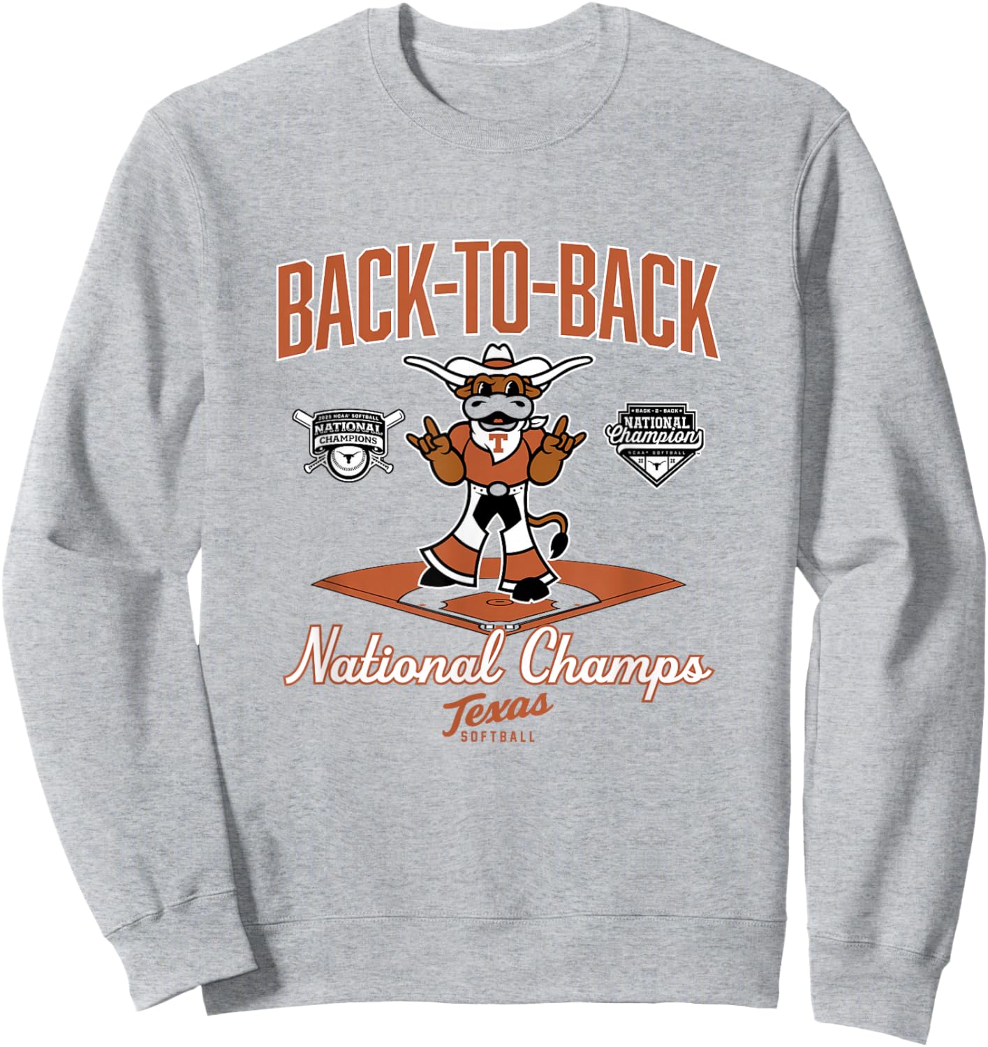 Texas Softball - Back-to-Back Champions Diamond - NCAA Sweatshirt - Sweatshirt | Ash