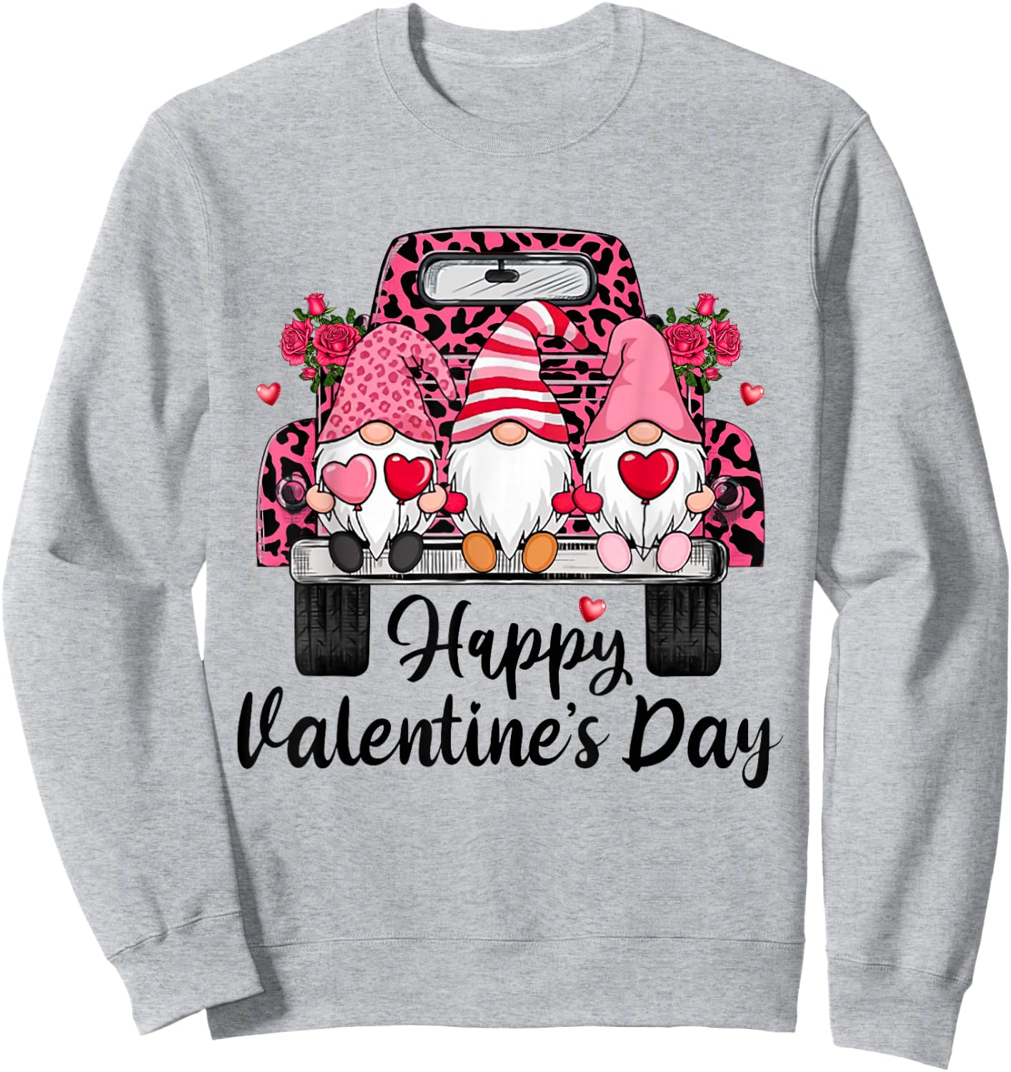 Three Gnomes and Leopard Truck Happy Valentine's Day Sweatshirt - Sweatshirt | Ash