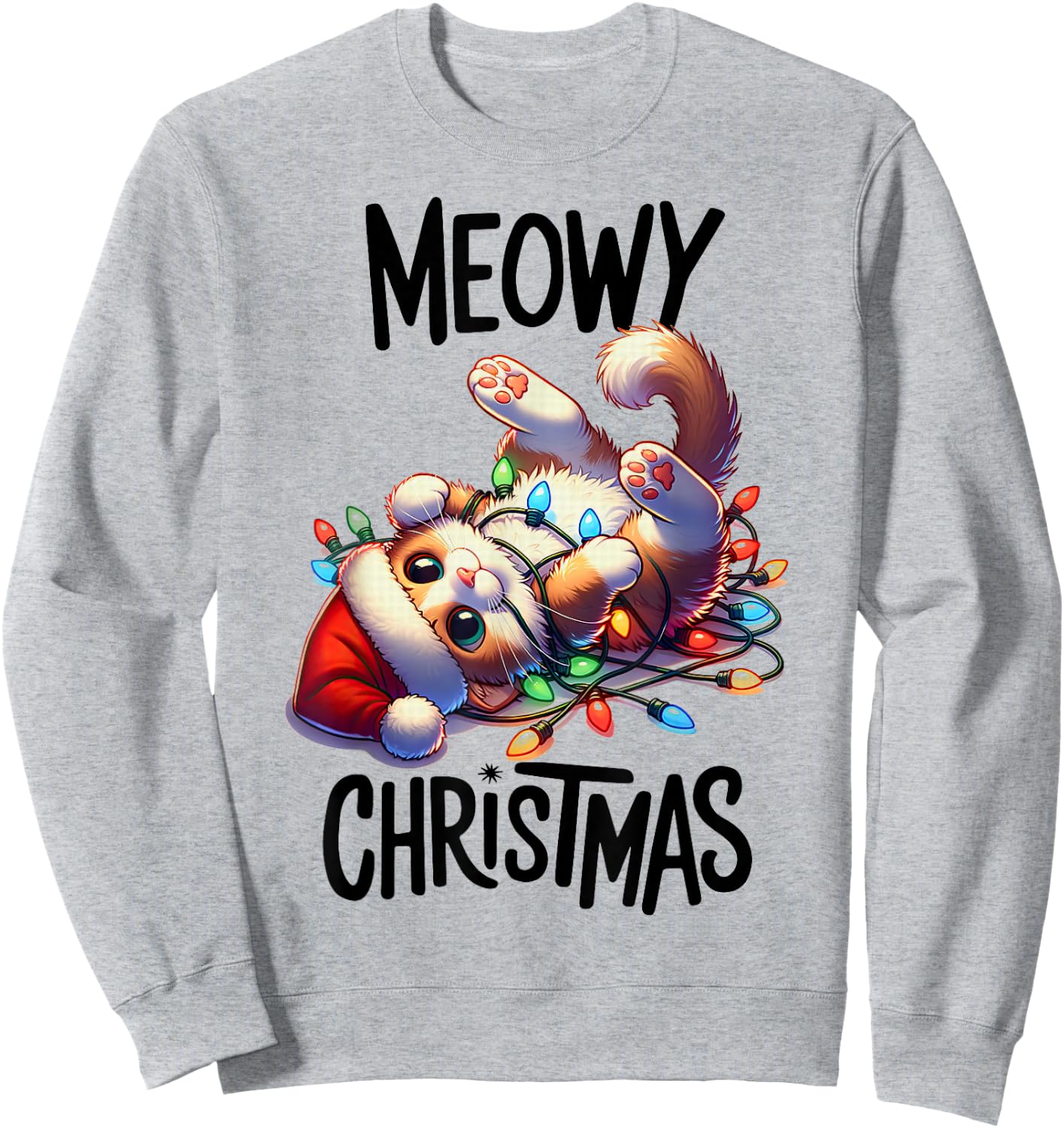 Meowy Christmas Cat Lover Funny Festive Holidays Cute Kitten Sweatshirt - Sweatshirt | Ash