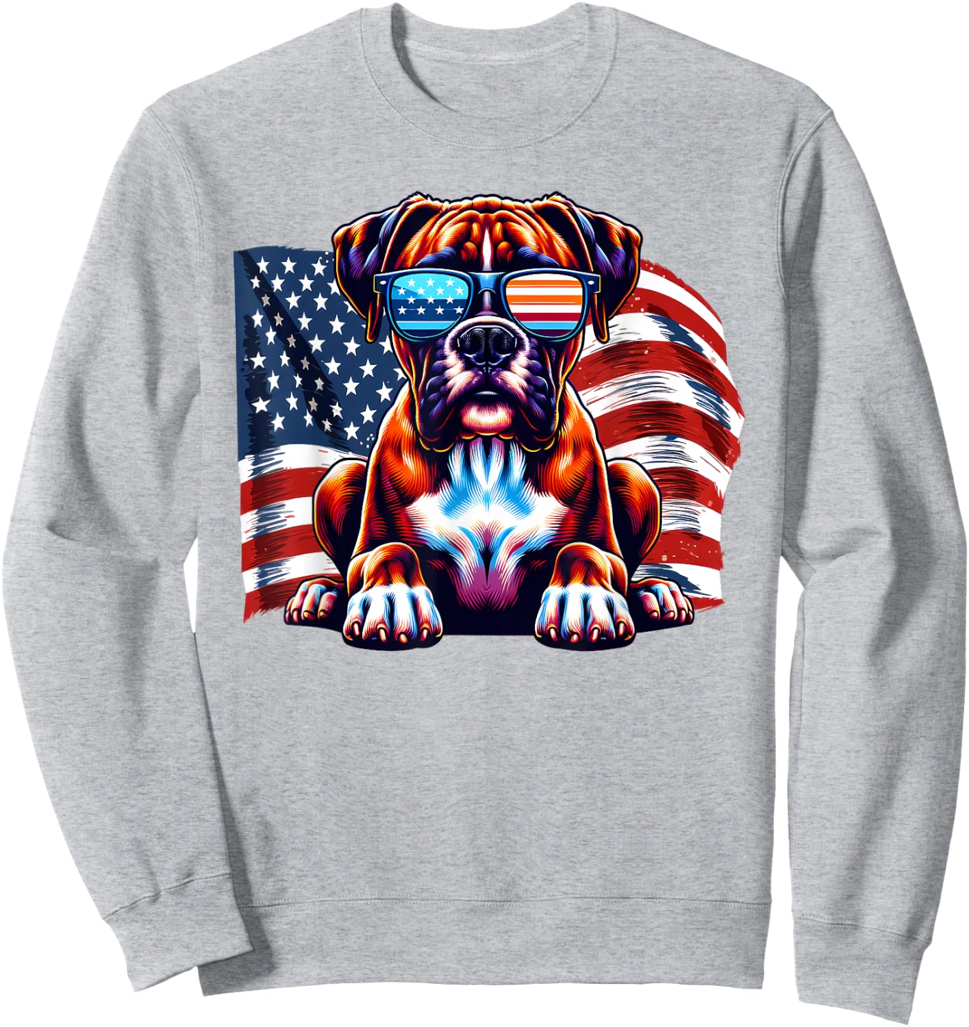 Boxer Lover American Flag Boxer Mom Dad Sunglasses Freedom Sweatshirt - Sweatshirt | Ash