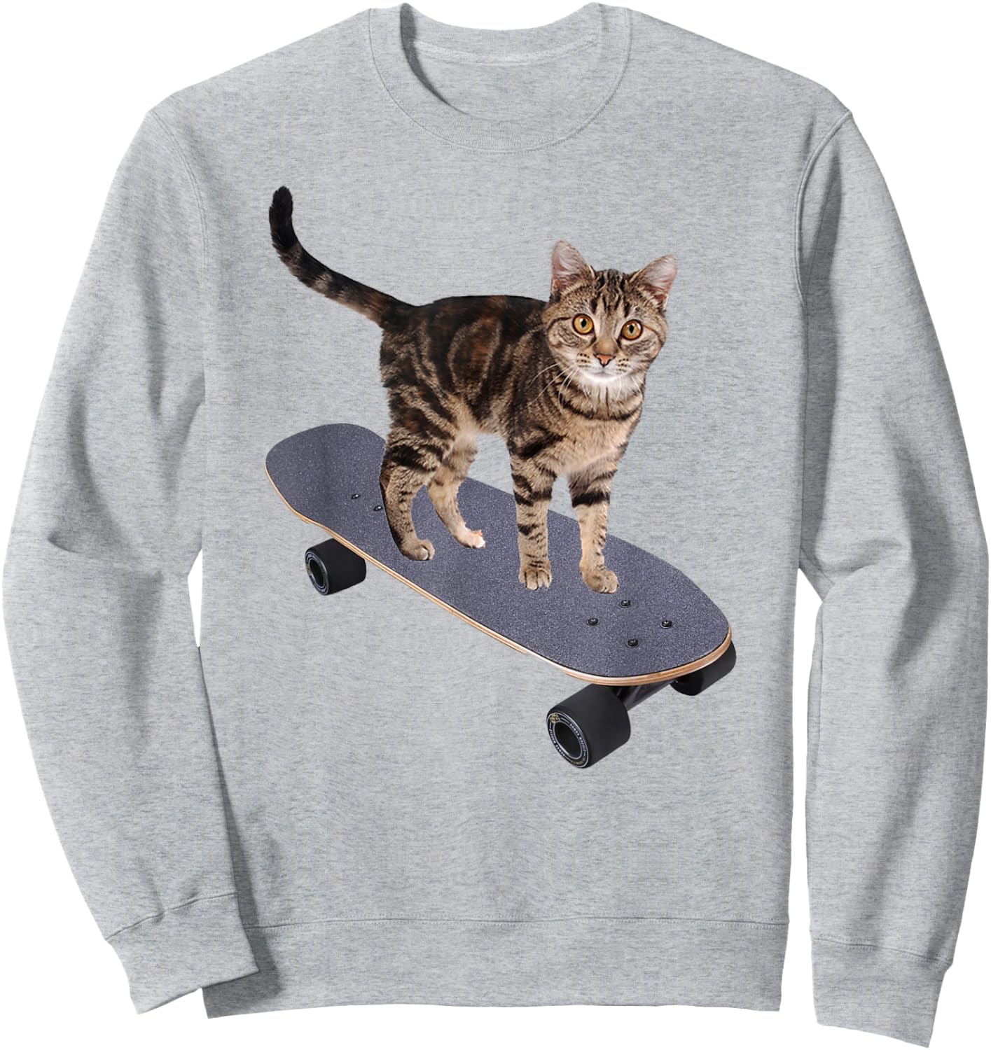 Cat on Skateboard Funny Gray Tabby Kitty Women Girls Kids Sweatshirt - Sweatshirt | Ash