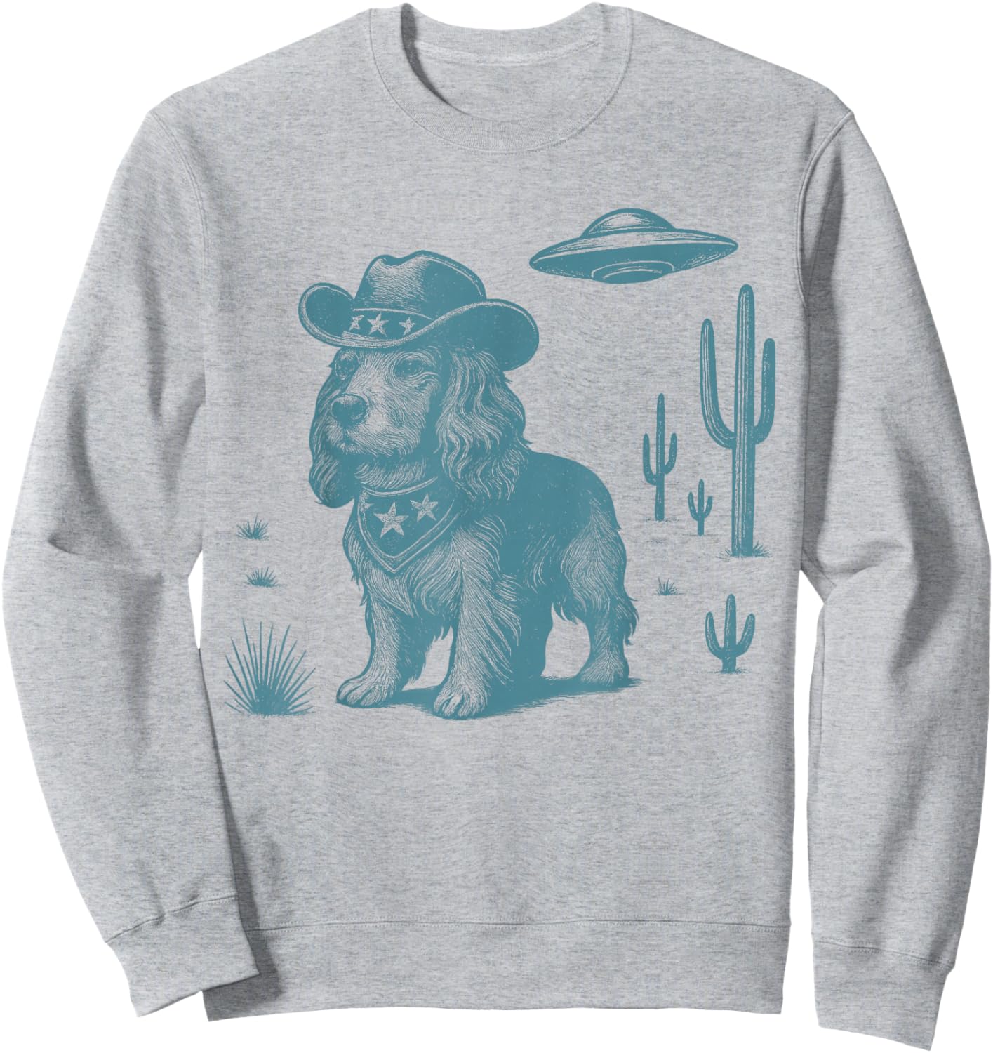 Cocker Spaniel Cowboy Vintage UFO Western Country Sweatshirt - Sweatshirt | Ash
