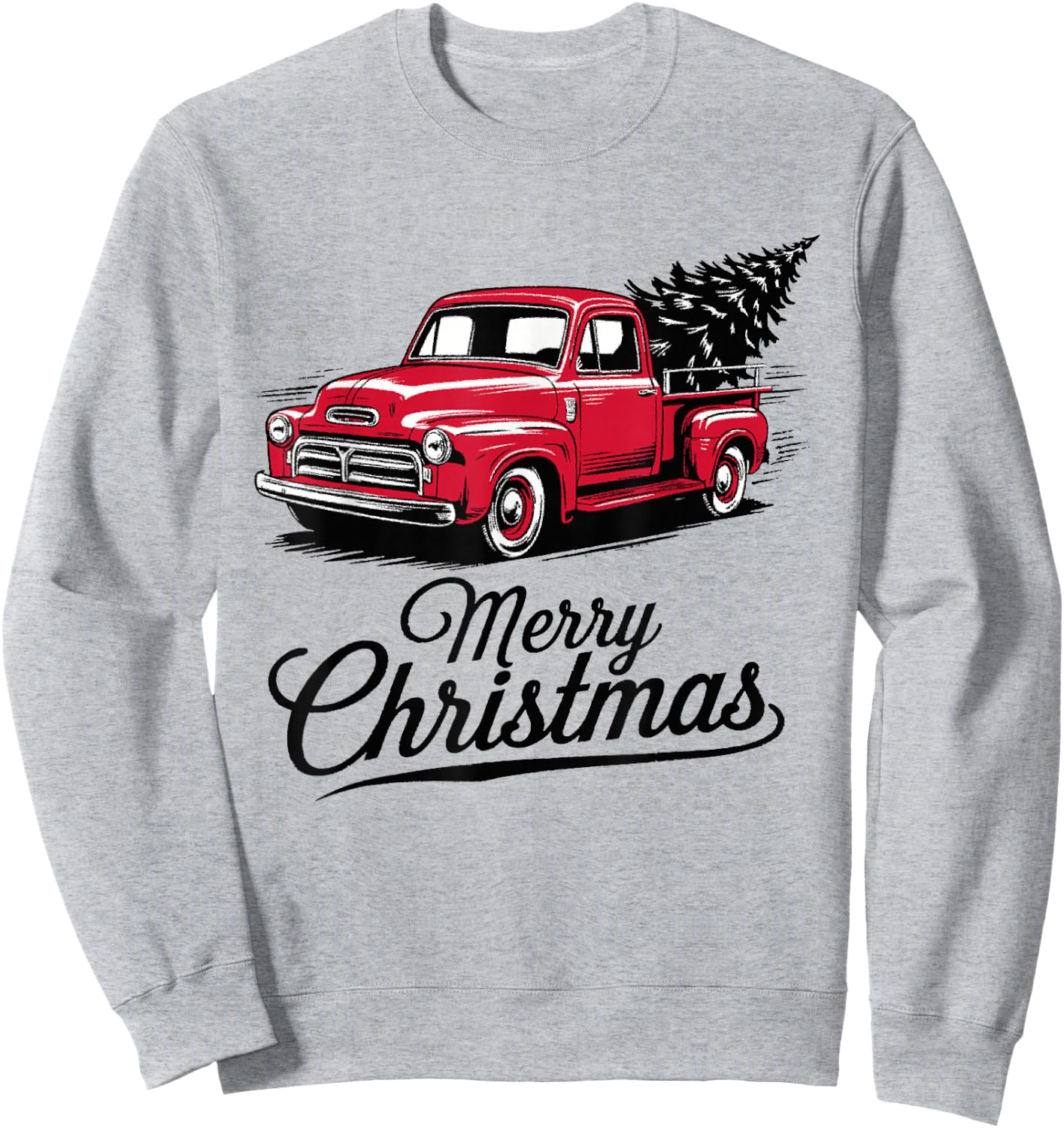 Red Pickup Truck Christmas Tree Vintage Christmas Men Women Sweatshirt - Sweatshirt | Ash