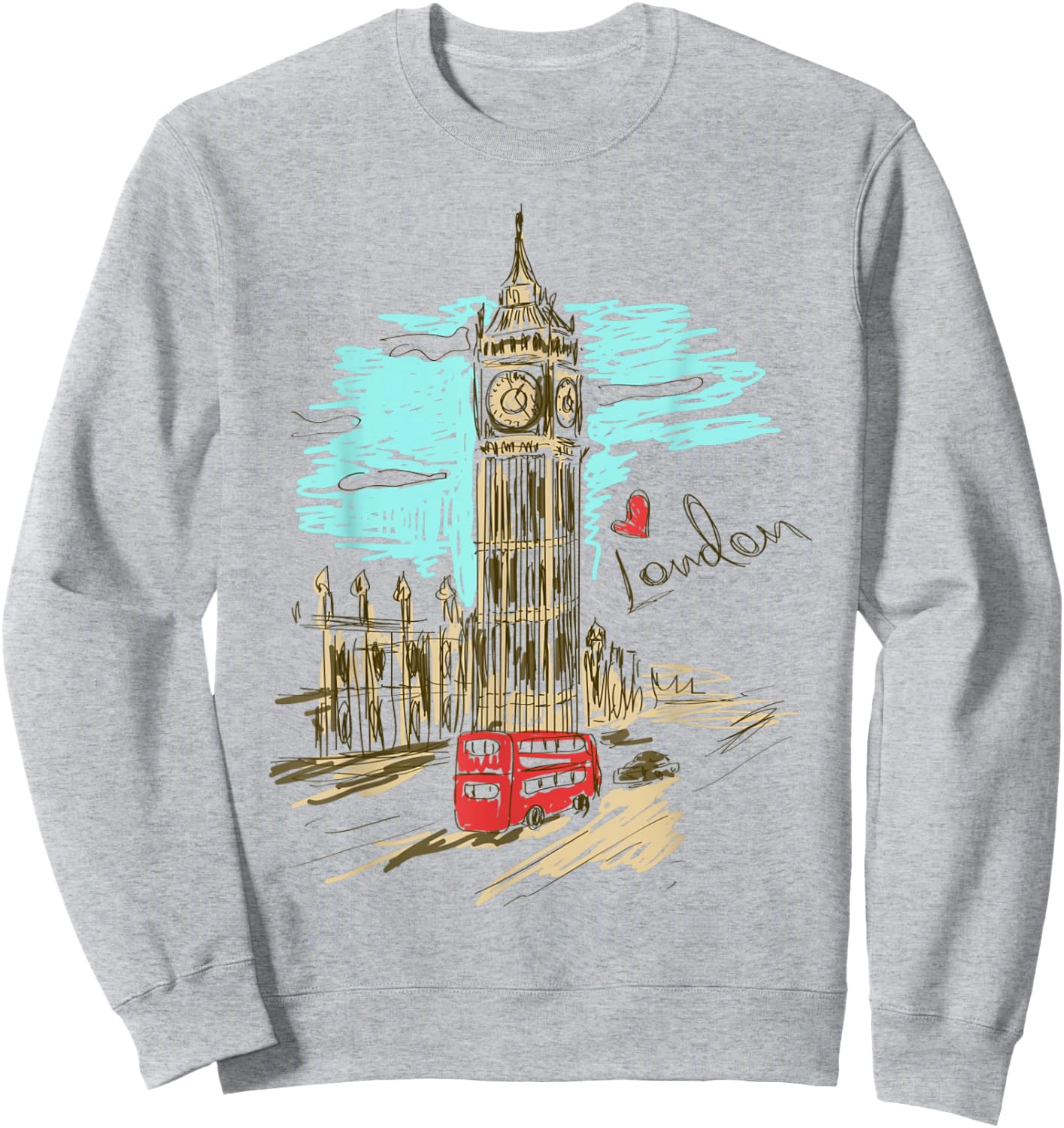 Big Ben Love London Hand Drawn Artwork Graphic Sweatshirt - Sweatshirt | Ash