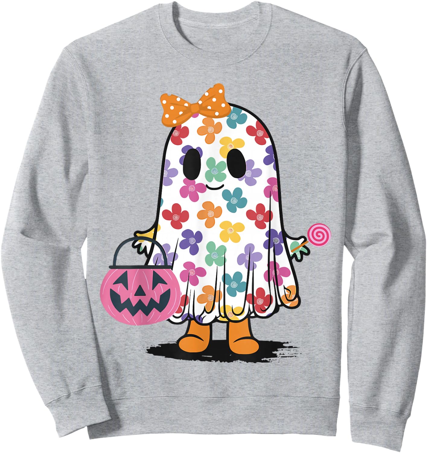Cute Floral Ghost Trick or Treat Funny Halloween Costume Kid Sweatshirt - Sweatshirt | Ash