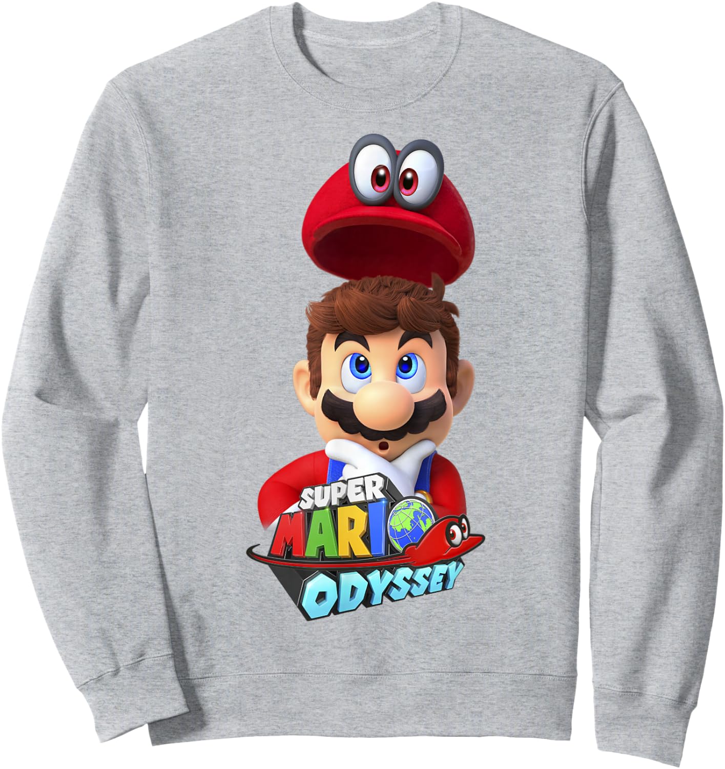 Super Mario Odyssey Game Logo Cappy Mario Graphic Sweatshirt - Sweatshirt | Ash