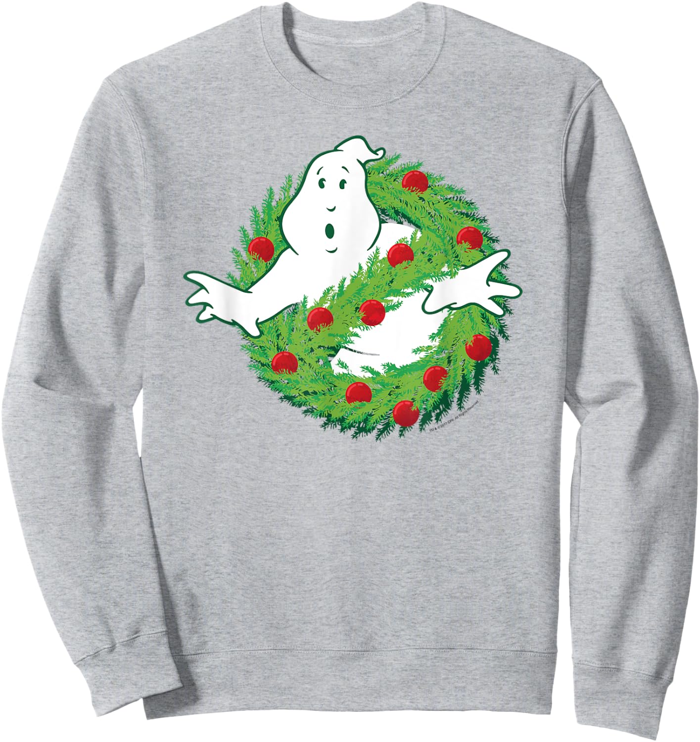 Ghostbusters Ghost of Christmas Wreath Logo Movie Sweatshirt - Sweatshirt | Ash