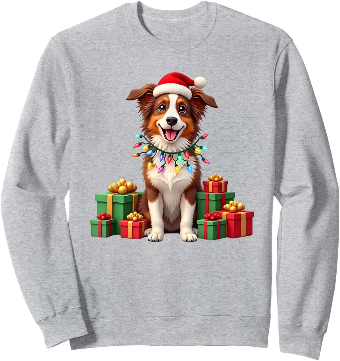 Christmas red and white Border Collie, Santa Hat Sweatshirt - Sweatshirt | Ash