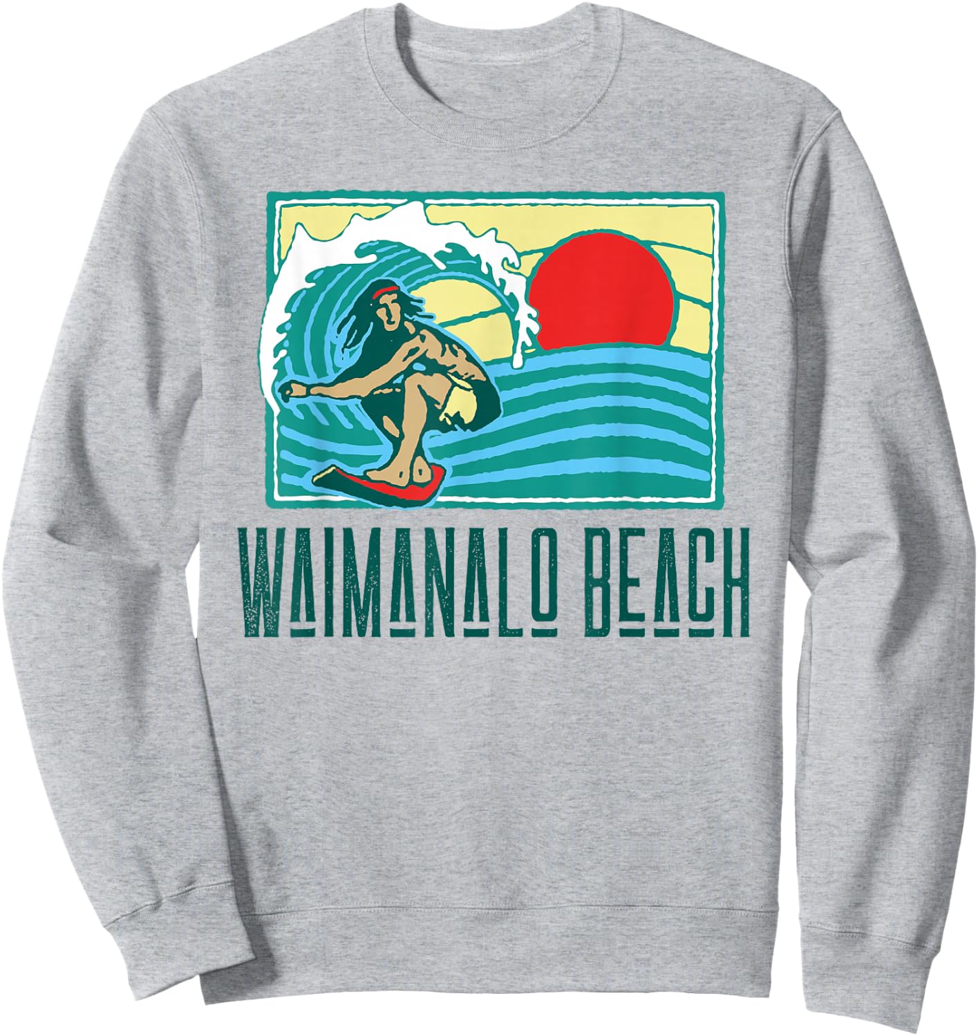 Waimanalo Beach Hawaii Vintage Surfer & Wave Retro Sweatshirt - Sweatshirt | Ash