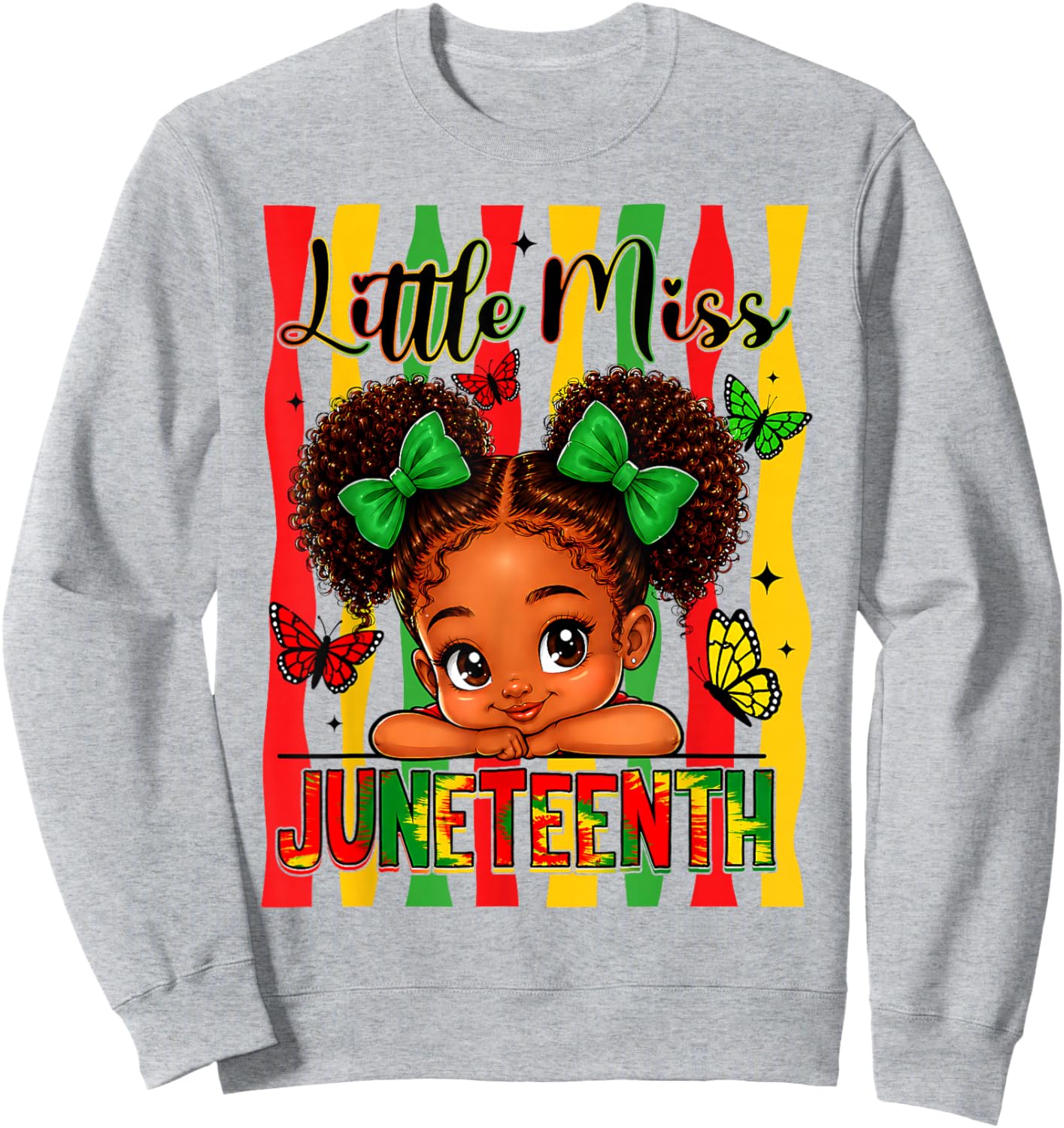 Little Miss Juneteenth Black African June 19th Kids Girls Sweatshirt - Sweatshirt | Ash