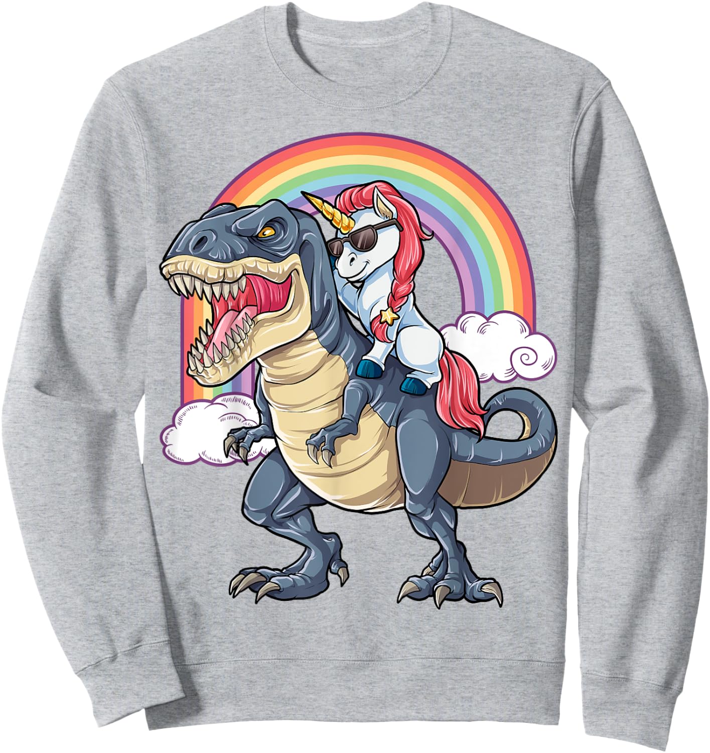 Unicorn Riding T rex Shirt Dinosaur Boys Girls Kids Gift Men Sweatshirt - Sweatshirt | Ash