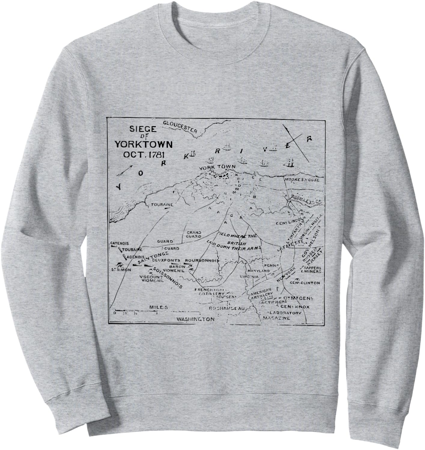 Siege of Yorktown Virginia Revolutionary War Map Sweatshirt - Sweatshirt | Ash