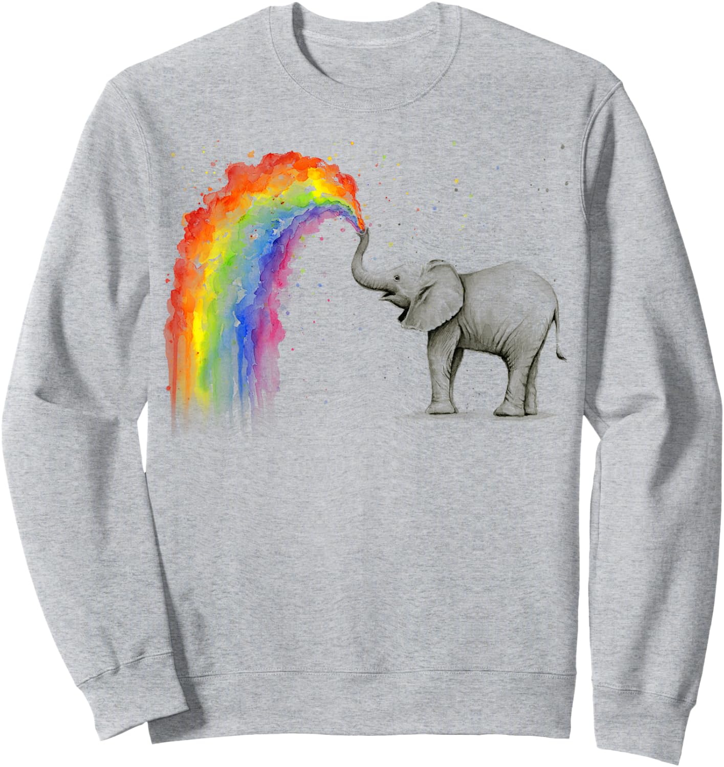Elephant Spraying Rainbow Baby Elephant Watercolor Sweatshirt - Sweatshirt | Ash