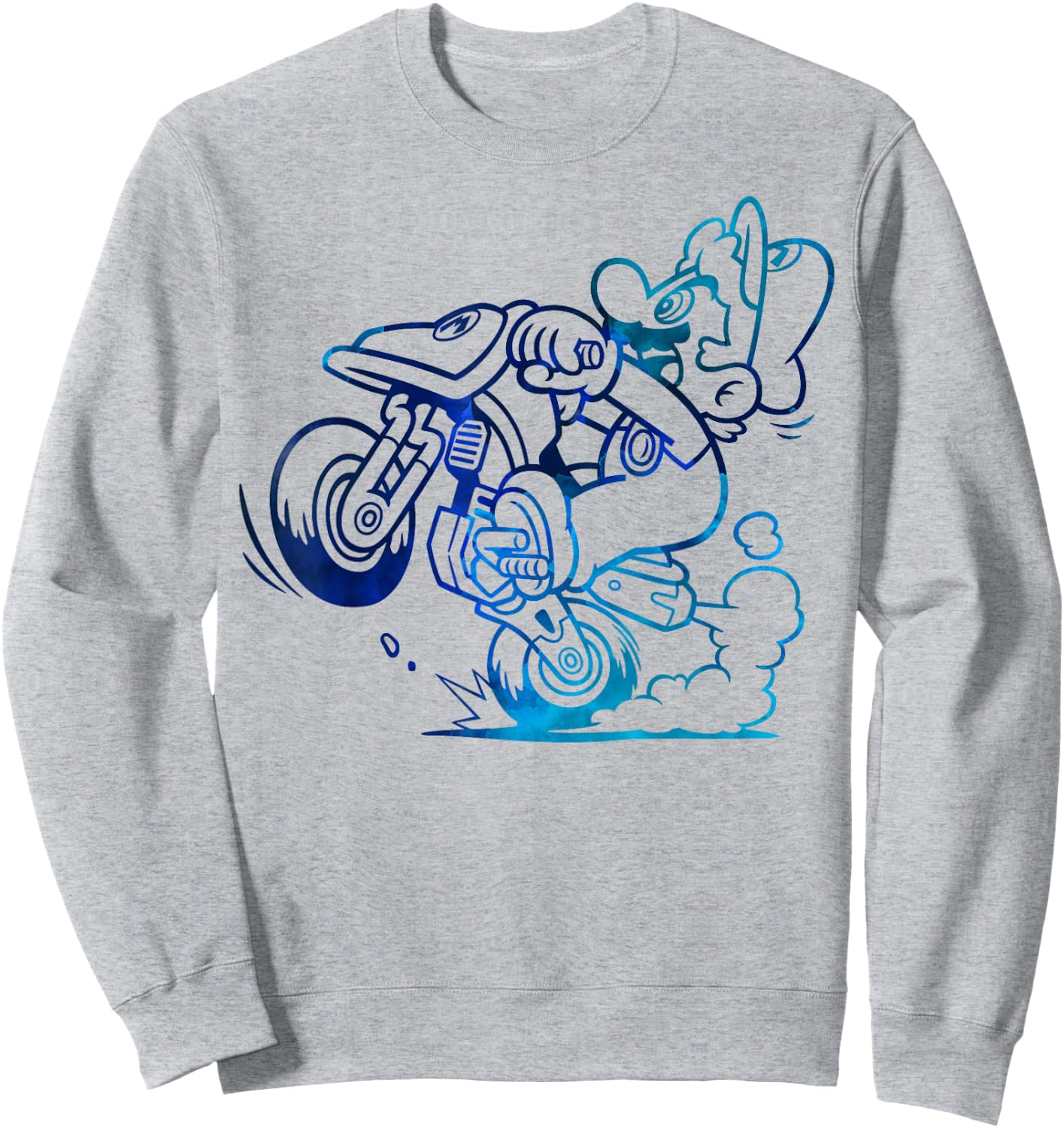 Nintendo Mario Kart Blue Watercolor Wheelie Graphic Sweatshirt - Sweatshirt | Ash